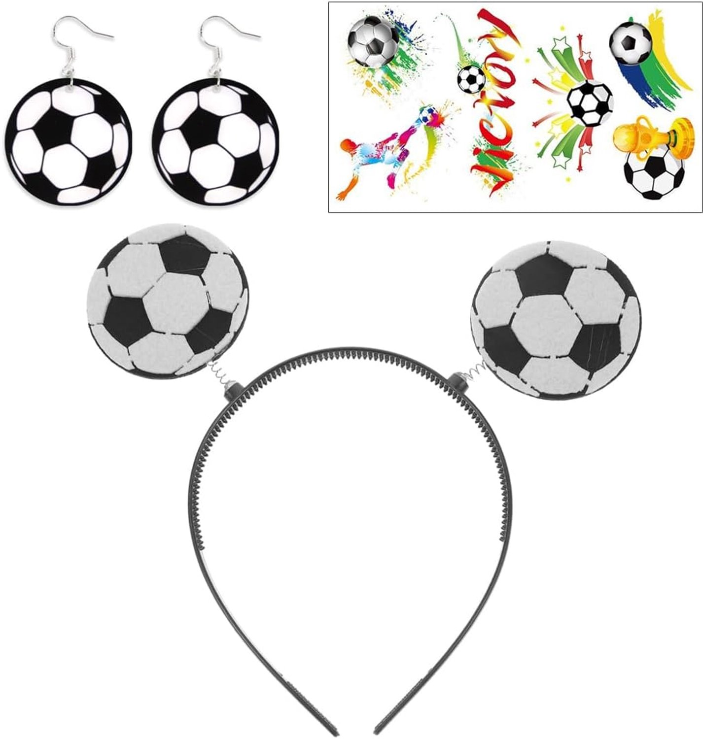 3-delige WM fanartikelset: Duitsland voetbal hoofdband, oorbellen & body sticker – premium fanaccessoires voor publiek viewing, WK & WK om aan te moedigen