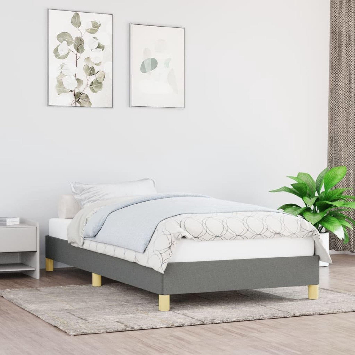 Zonder matras 90x190 cm stof donkergrijs stevig lattenbodem duurzaam ademend eenvoudige montage voor slaapkamer logeren