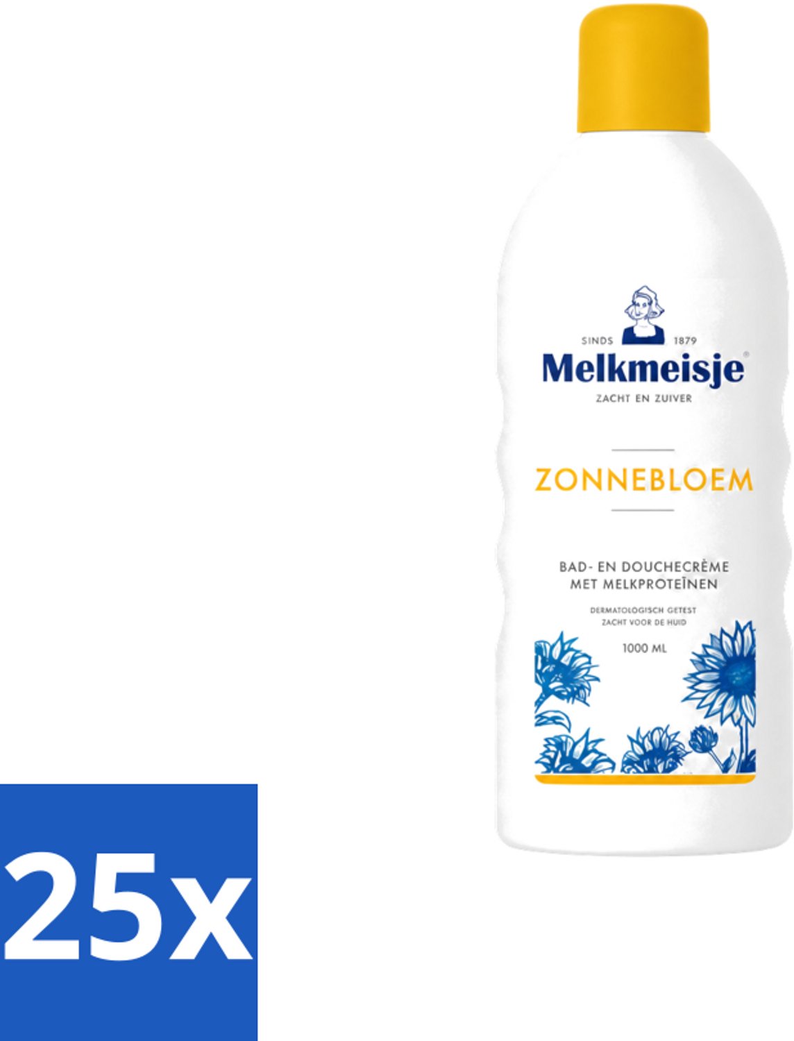 25 x Melkmeisje - Bad & Douche Zonnebloem - Romig Parfum - 1000 ml - Voordeelverpakking - 25 stuks