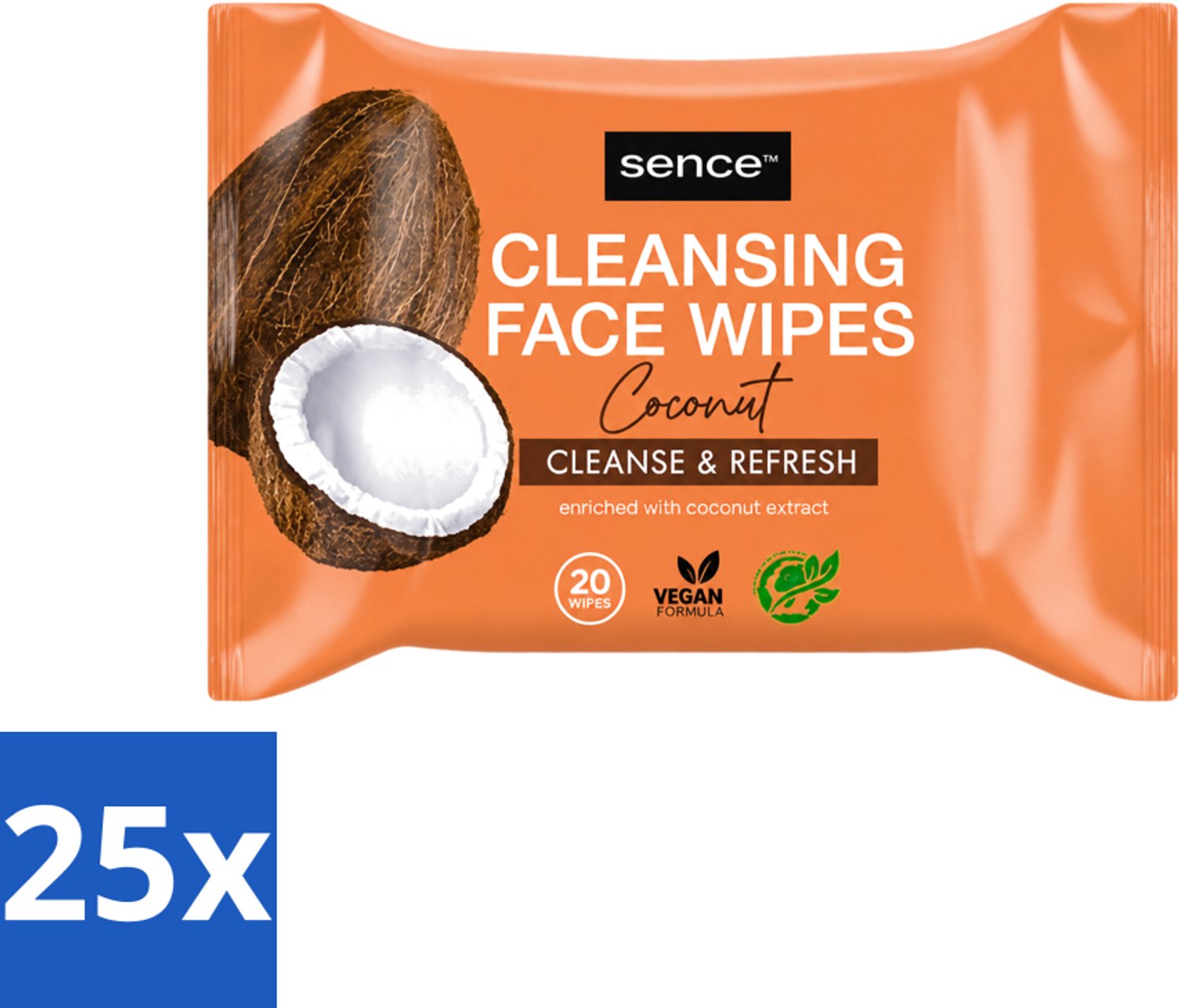 25 x Sence - Coconut - Gezichtsreinigingsdoekjes - Verzorgend - 20 Doekjes - Voordeelverpakking - 25 stuks
