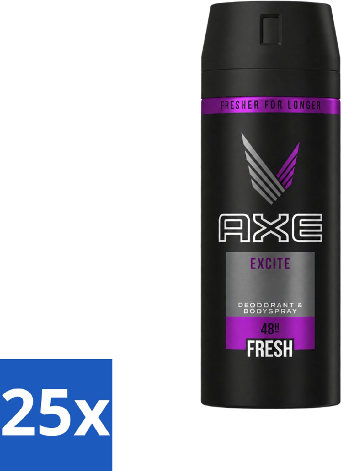 25 x Axe - Deodorant Bodyspray - 48hrs Fresh - Excite - 150 ml - Voordeelverpakking - 25 stuks