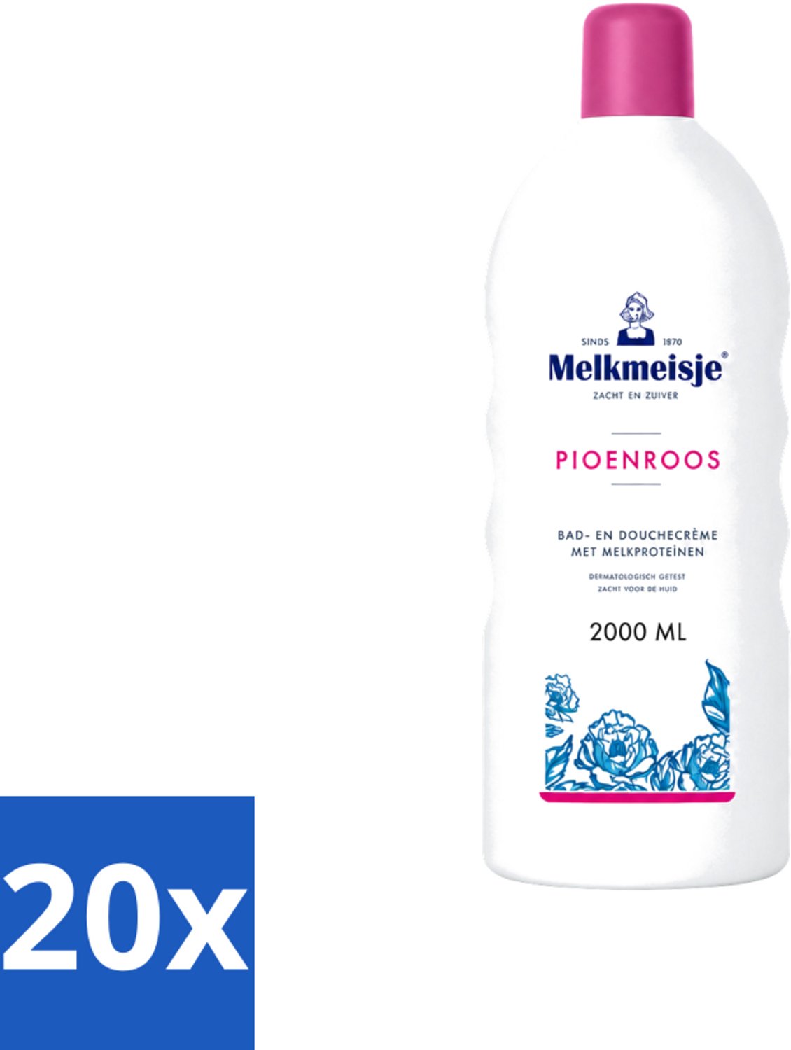 20 x Melkmeisje - Bad & Douche - Pioenroos Geur - Verzorgend & Hydraterend - 2000 ml - Voordeelverpakking - 20 stuks