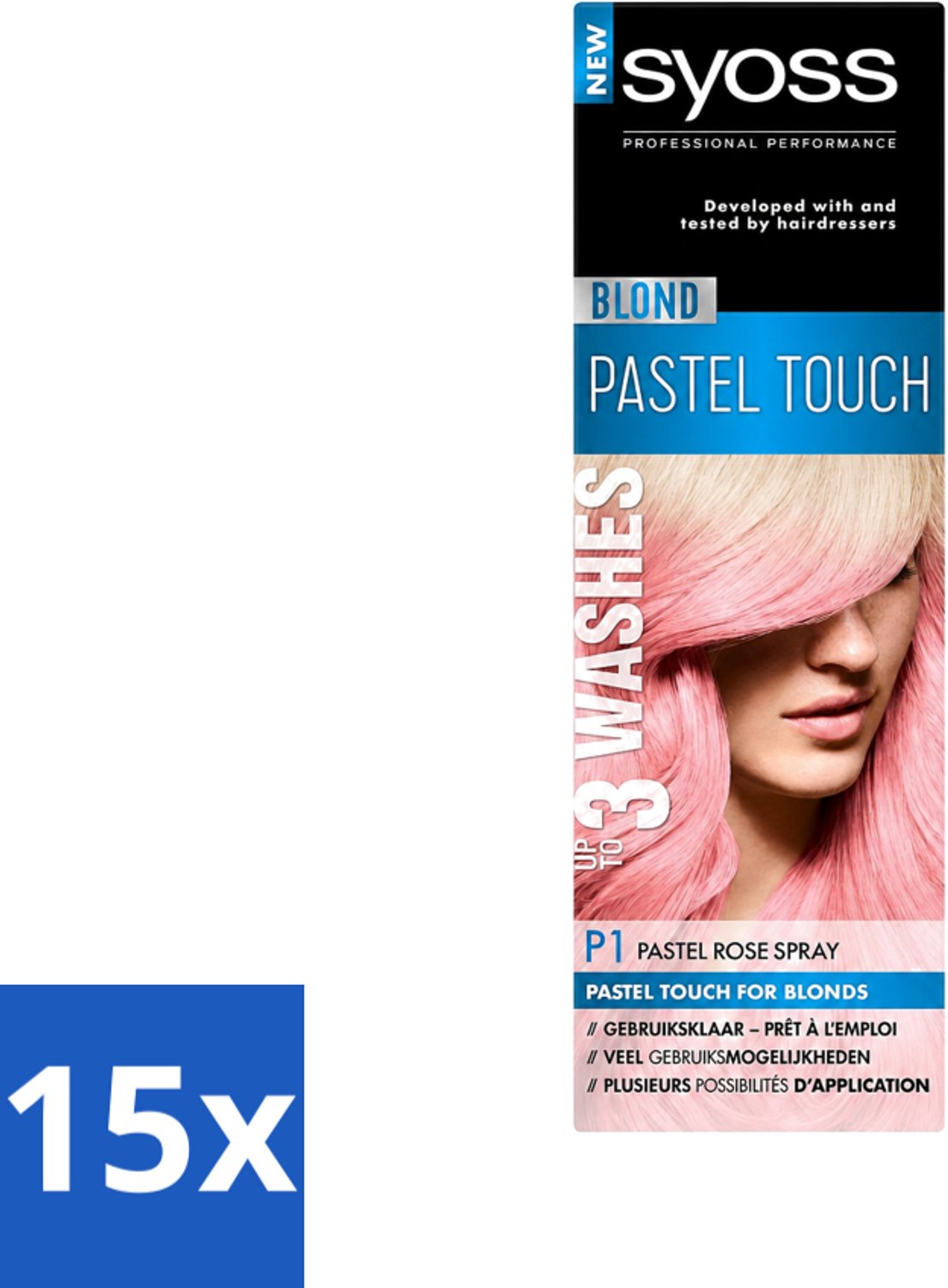 15 x Syoss Color Blond Pastel Touch P1 Pastel Rose - Haarverf Spray - Pastel Rose - Voordeelverpakking - 15 stuks