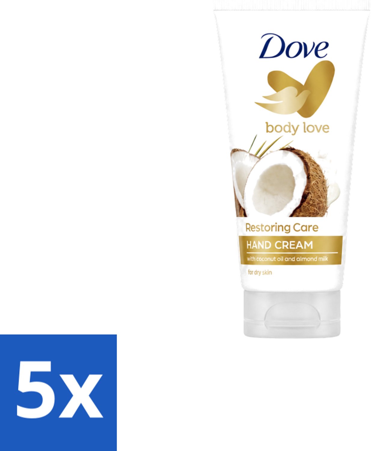 5 x Dove - Handcrème - Body Love Restoring Care - Kokos & Almond - Hydraterend - Droge huid - 75 g - Voordeelverpakking - 5 stuks