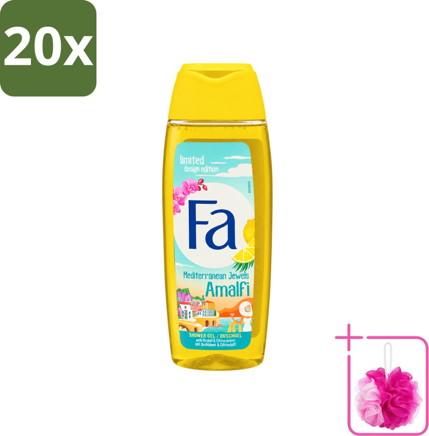 20 x Fa - Douchegel - Mediterranean Jewels Amalfi - Orchidee & Citrus - Frisse & Tropische Geur - Verfrissend - 250 ml - Bulkverpakking - Douchegel orchidee citrus - Douchemop - Tropische geur
