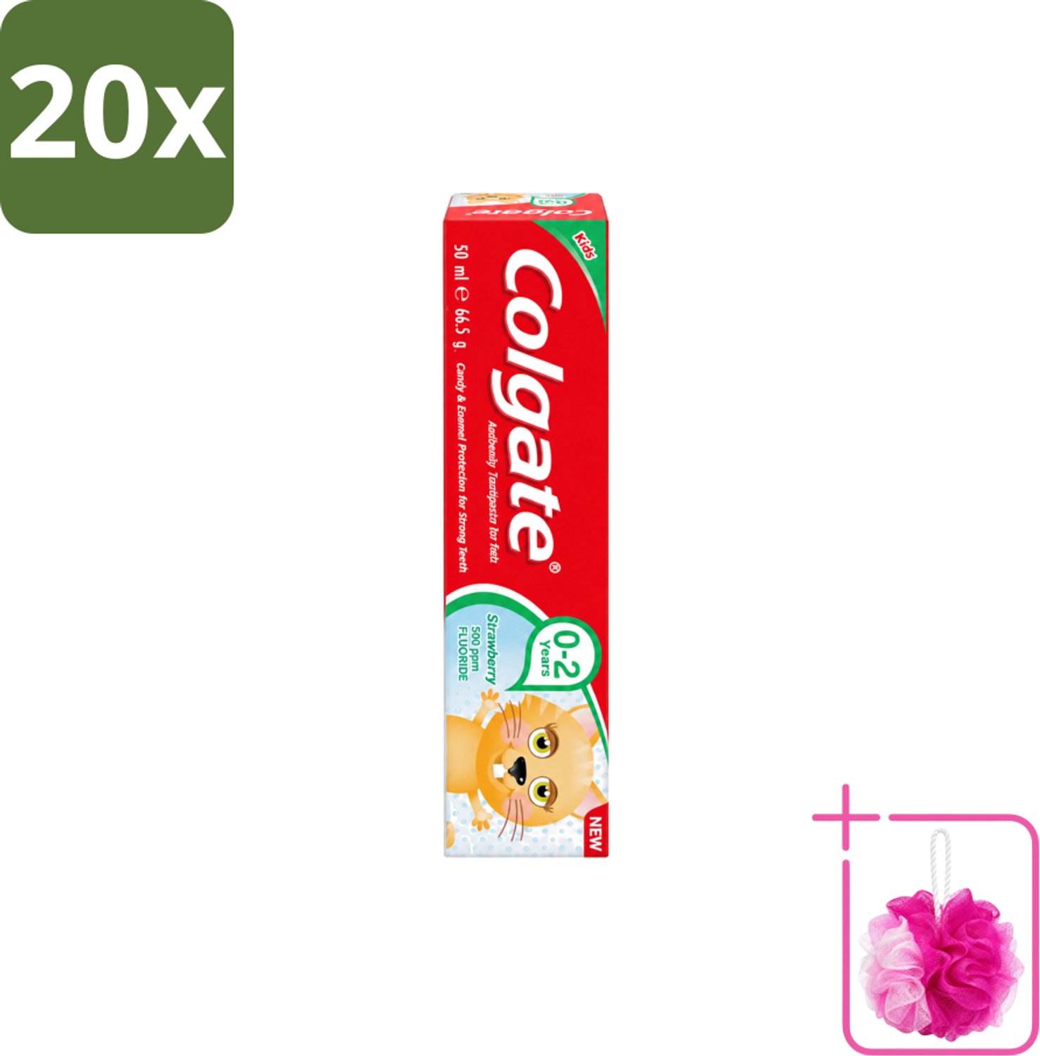 20 x Colgate - Aardbeismaak - Kindertandpasta - Voor 0 tot 2 jaar oud - 50ml - Bulkverpakking - Baby tandpasta - Douchemop - Kindertandpasta