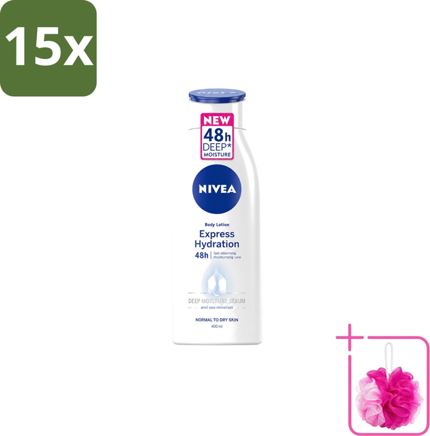 15 x Nivea – Bodylotion – Express Hydration 48H – 400 ml - Bulkverpakking - Bodylotion - Douchemop - Hydratatie