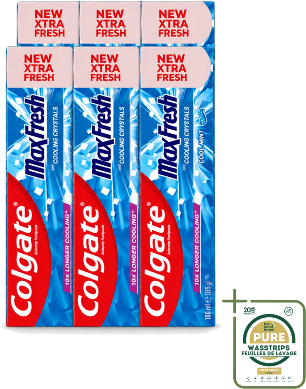 6 x Colgate - Max Fresh - Cool Mint - Tandpasta - 100ml - Wasstrips - Tandpasta - Frisse Adem - Mondhygiëne - Cariës Bestrijden - Tandplak Verwijderen