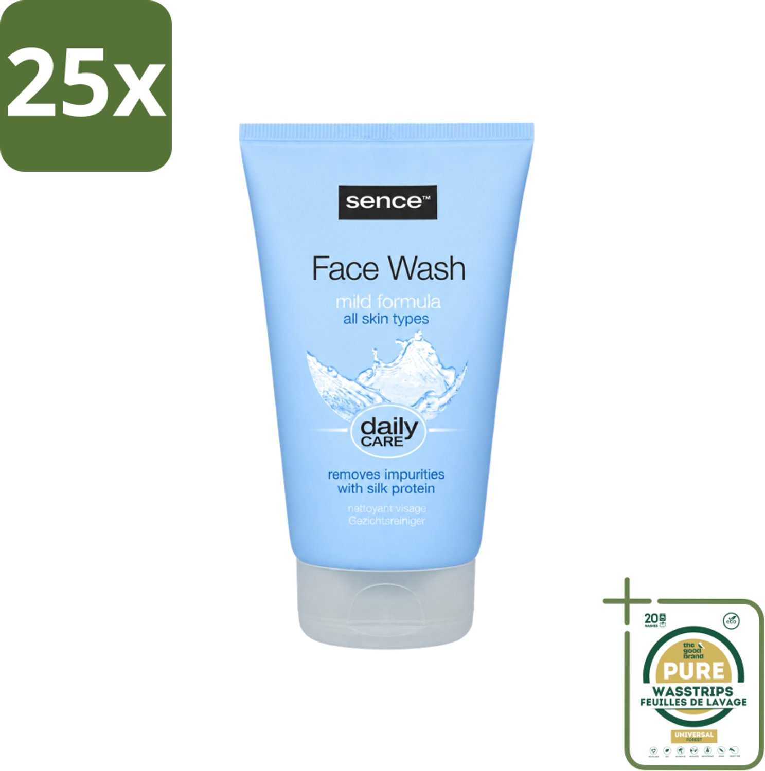25 x Sence - Alle Huidtypes - Face Wash - Verfrissend - 150 ml - Wasstrips - Face Wash - Huid Reinigen - Huid Verzorgen - Huid Verfrissen - Zijdeproteïne