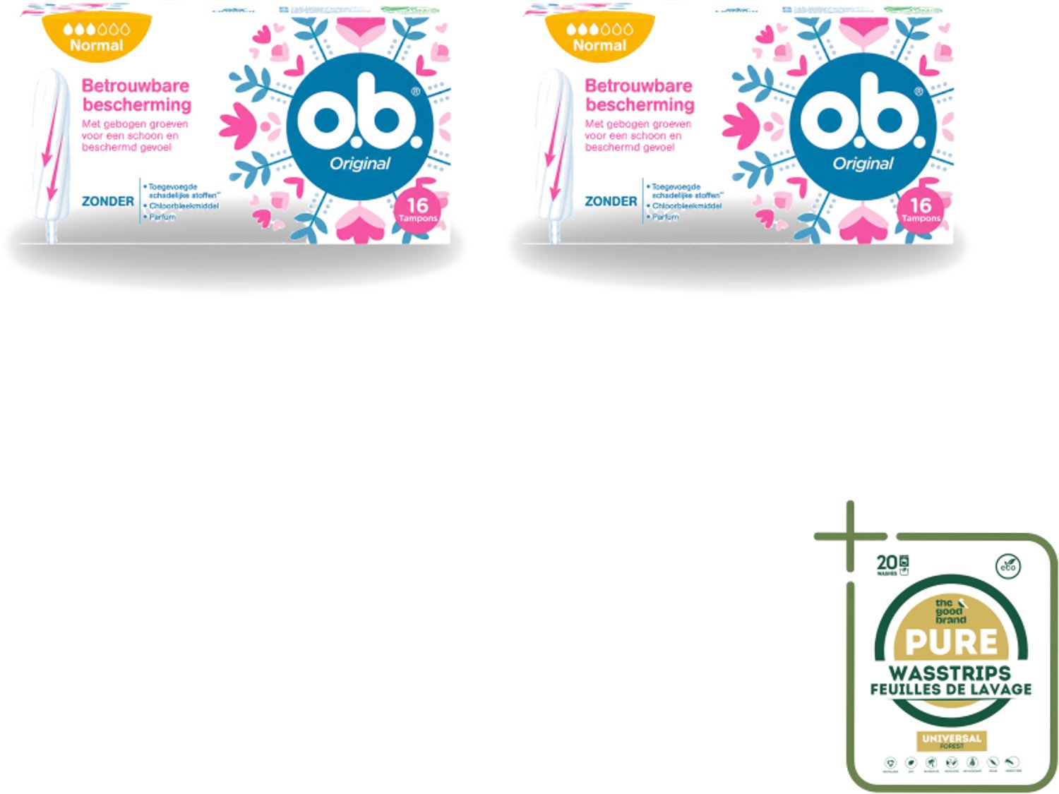 2 x o.b. Tampons - Original Normal - Voor Comfort en Betrouwbare Bescherming - 16 Tampons - Wasstrips - Tampons - Menstruatiebescherming - Plantaardige Tampons - Betrouwbare Bescherming - Comfortabel