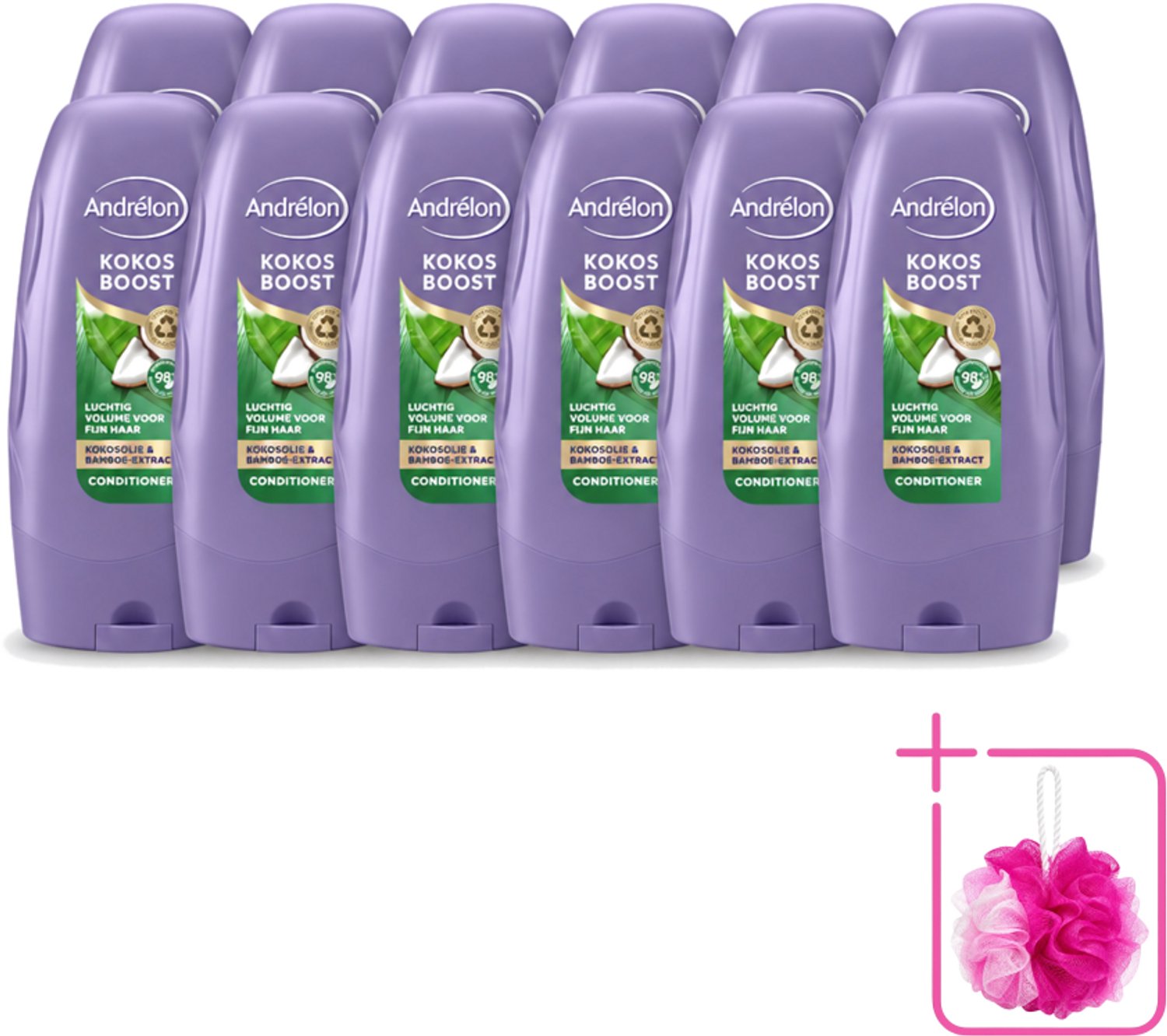 12 x Andrélon - Kokos Boost - Conditioner - Intensieve Voeding - 250 ml - Bulkverpakking - Conditioner voor fijn haar - Douchemop - Kokosolie conditioner