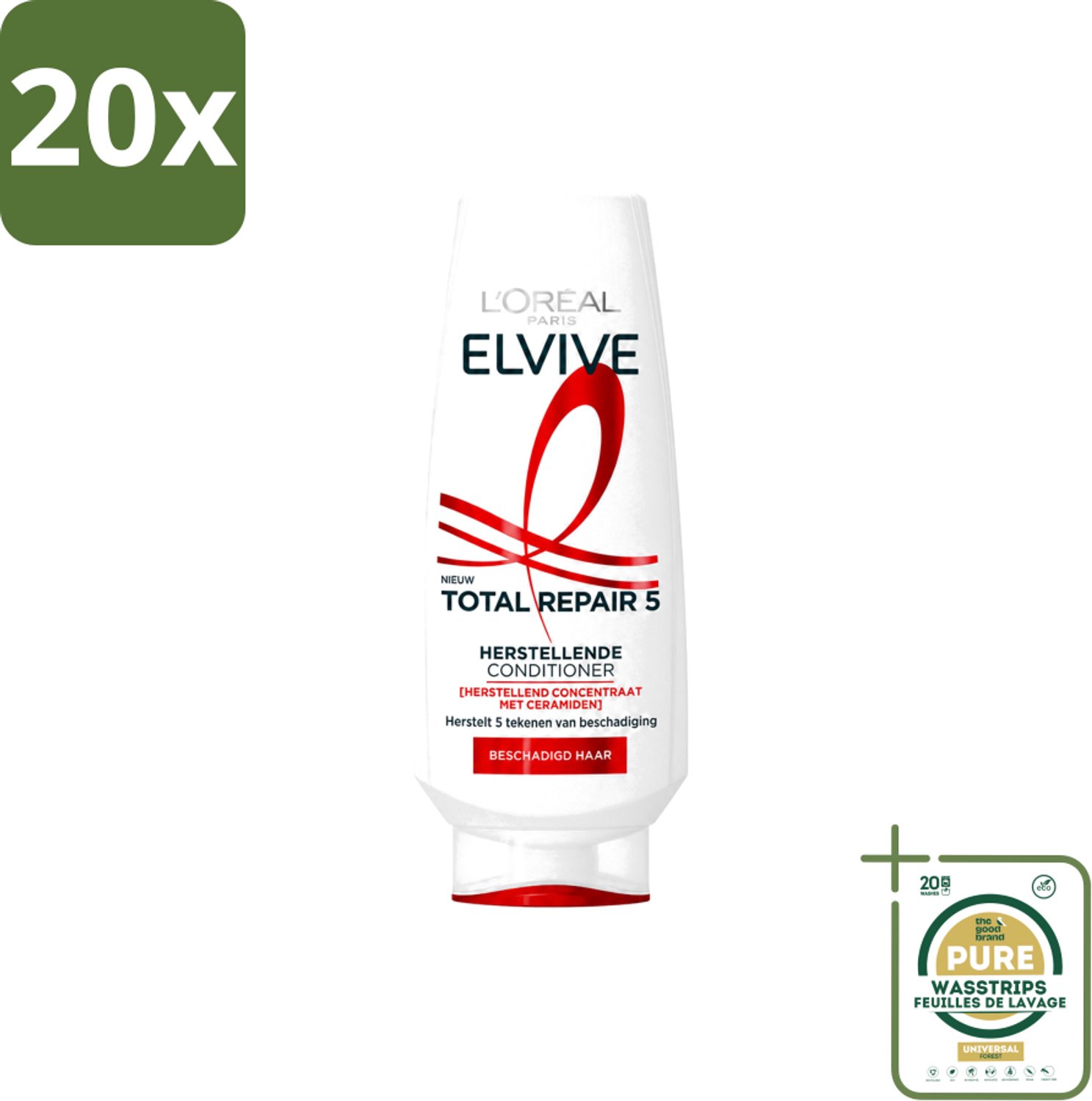 20 x L’Oréal Paris Elvive – Conditioner – Total Repair 5 – 200 ml - Wasstrips - Herstel Haar - Beschadigd Haar - Ceramiden - Haar Herstel - Haar Verzorging