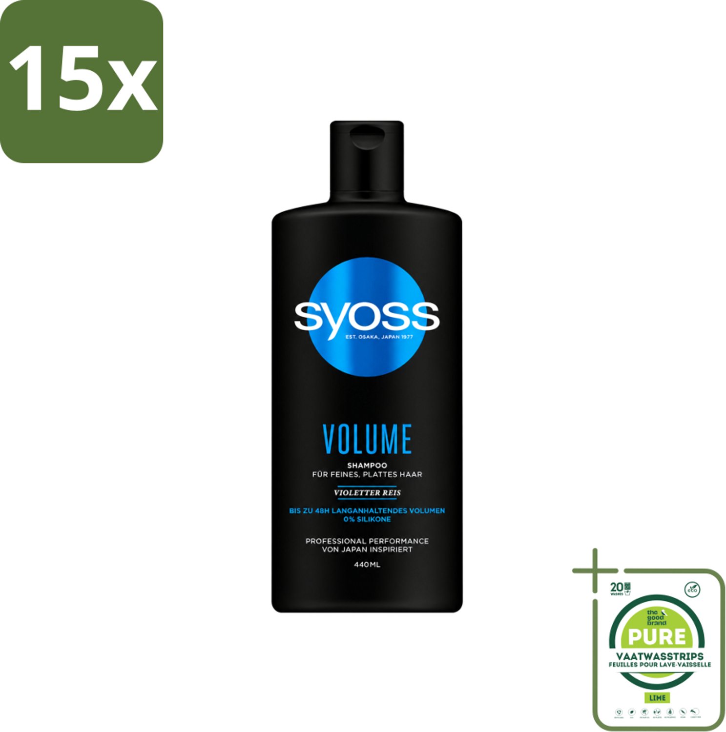 15 x Syoss – Shampoo – Volume – 440 ml - Grootverpakking - Vaatwasstrips - Volume Shampoo - Fijn Haar Shampoo - Slap Haar Shampoo - Lift Haar - Body Haar