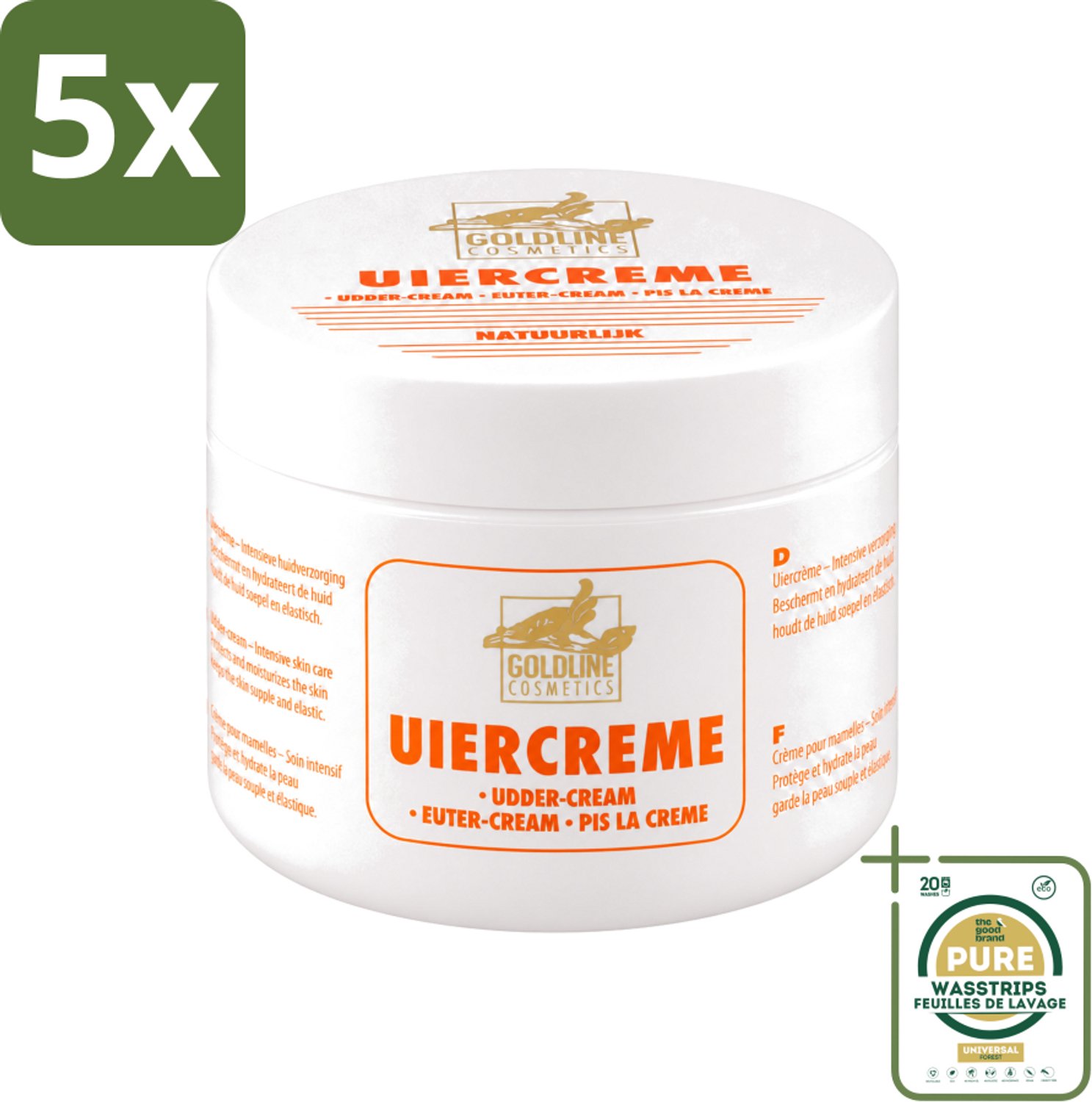 5 x Goldline - Uiercrème - Huidverzorging - Intensief Hydraterend - 250 ml - Wasstrips - Uiercrème - Huidverzorging - Hydratatie - Droge Huid - Gevoelige Huid