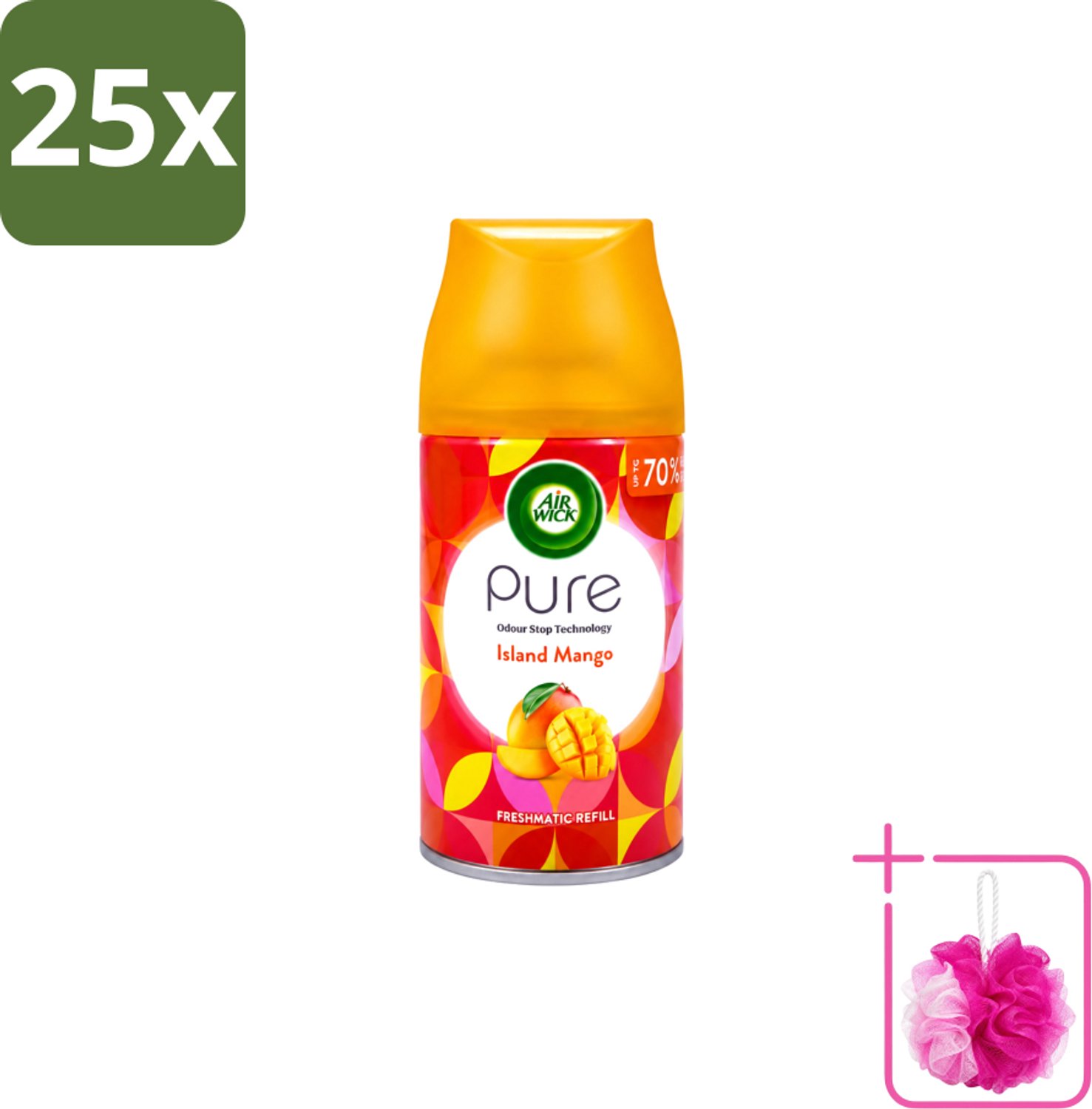 25 x Air Wick – Luchtverfrisser Navulling – Island Mango – 250 ml - Bulkverpakking - Luchtverfrisser - Douchemop - Tropische geur