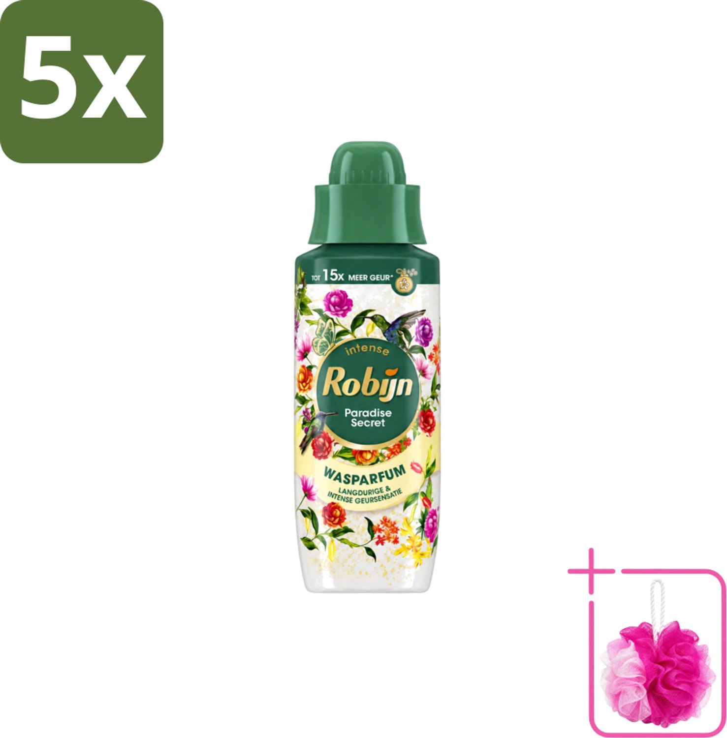 5 x Robijn – Wasparfum – Paradise Secret – 342 ml - Bulkverpakking - Wasparfum - Douchemop - Wasparfum voor kleding