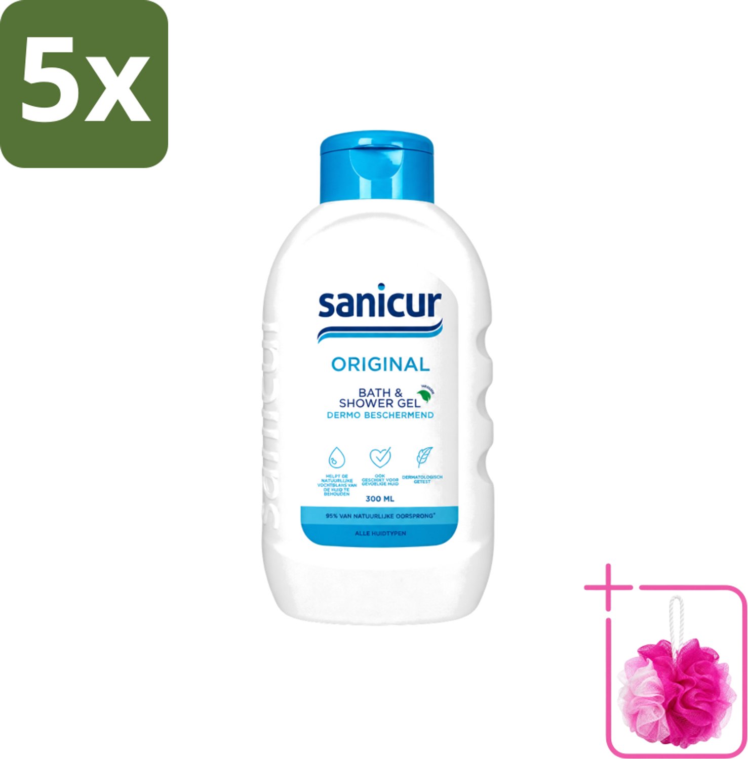 5 x Sanicur – Bad & Douchegel – Original – 300 ml - Bulkverpakking - Bad en douchegel - Douchemop - Milde reiniging
