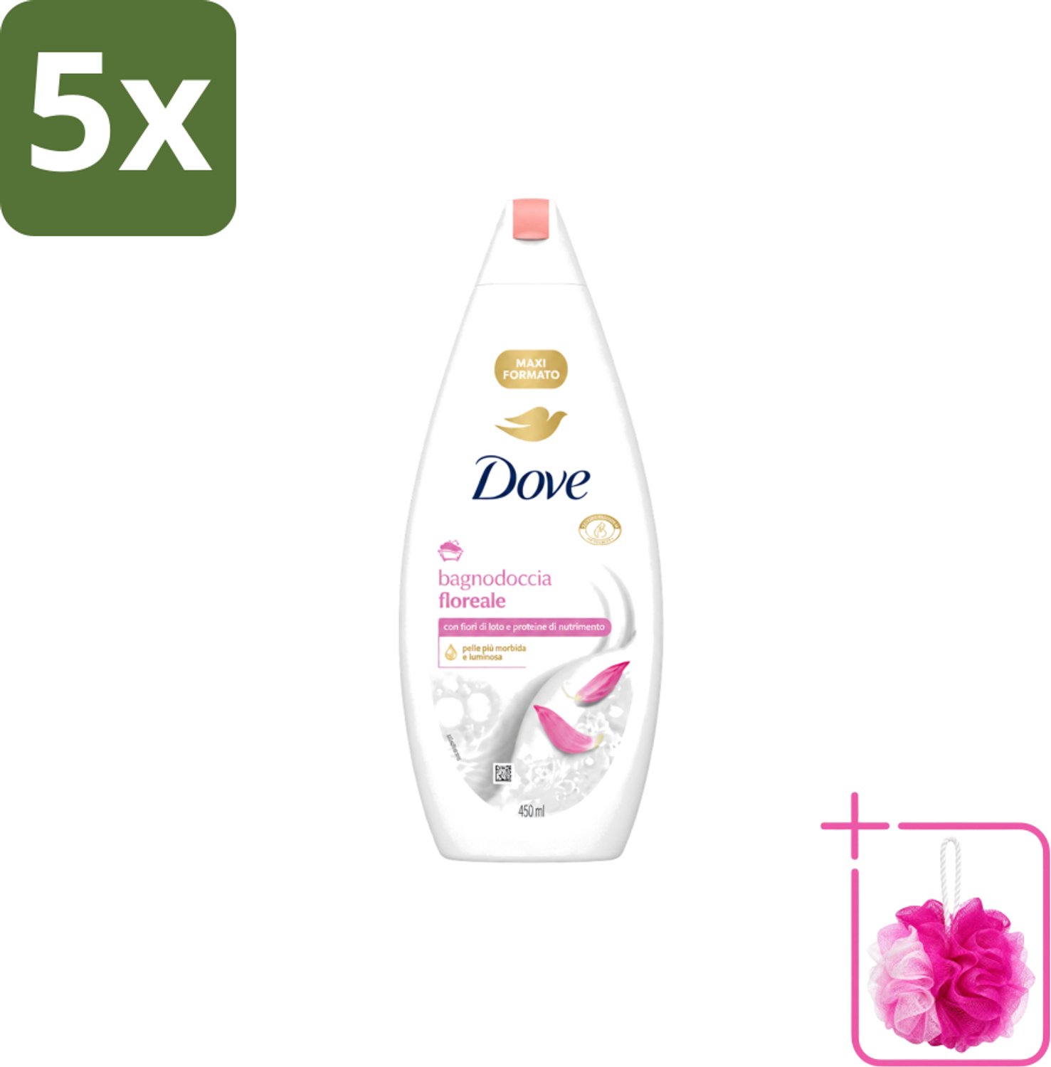 5 x Dove – Douchegel – Lotus Bloem – 450 ml - Bulkverpakking - Douchegel lotus bloem - Douchemop - Mild reinigen