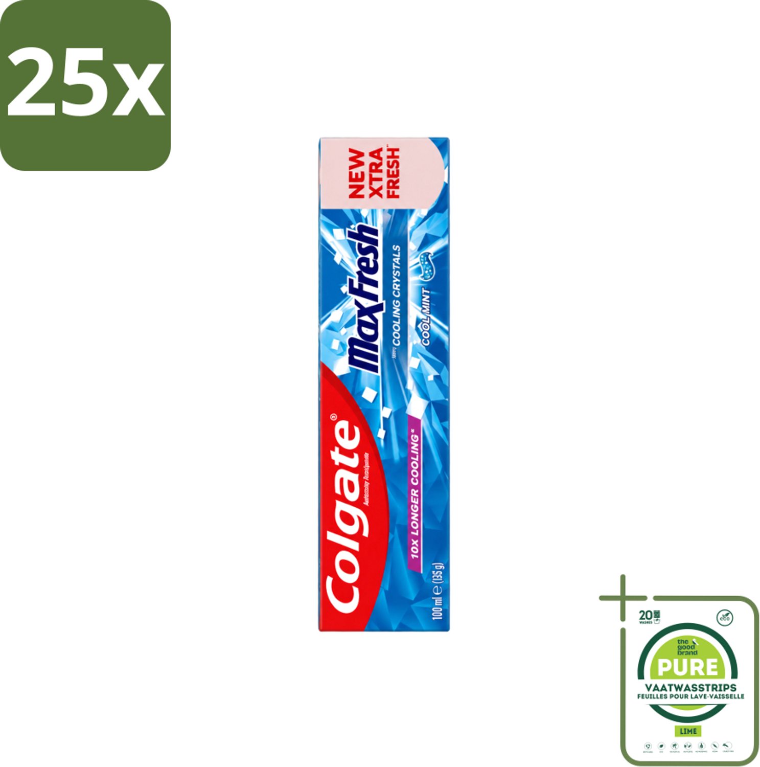 25 x Colgate - Max Fresh - Cool Mint - Tandpasta - 100ml - Grootverpakking - Vaatwasstrips - Tandpasta - Frisse Adem - Mondhygiëne - Cariës Bestrijden - Tandplak Verwijderen