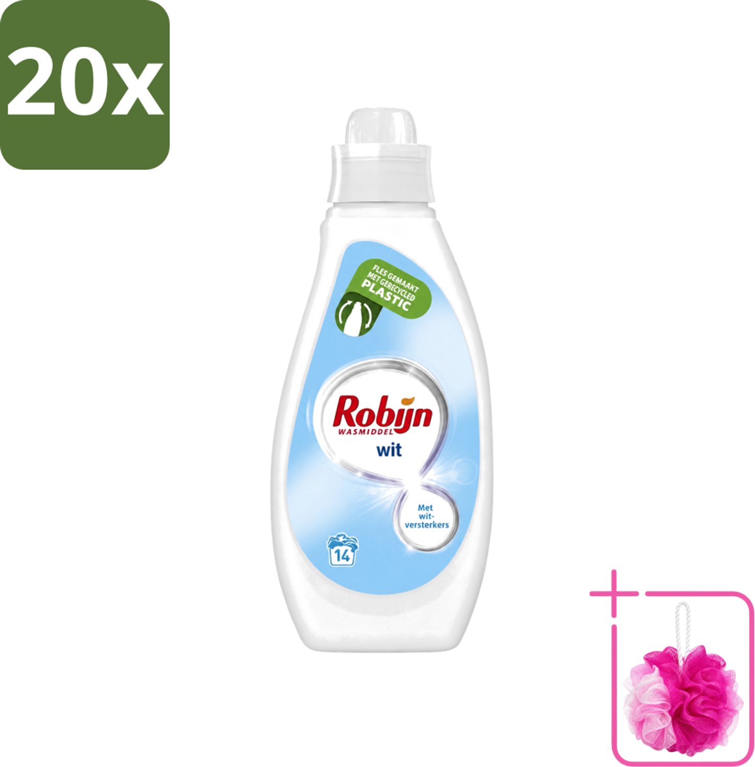 20 x Robijn - Wit - Vloeibaar Wasmiddel - Met Witversterkers - 14 Wasbeurten - 700 ml - Bulkverpakking - Wit wasmiddel - Douchemop - Stralend wit