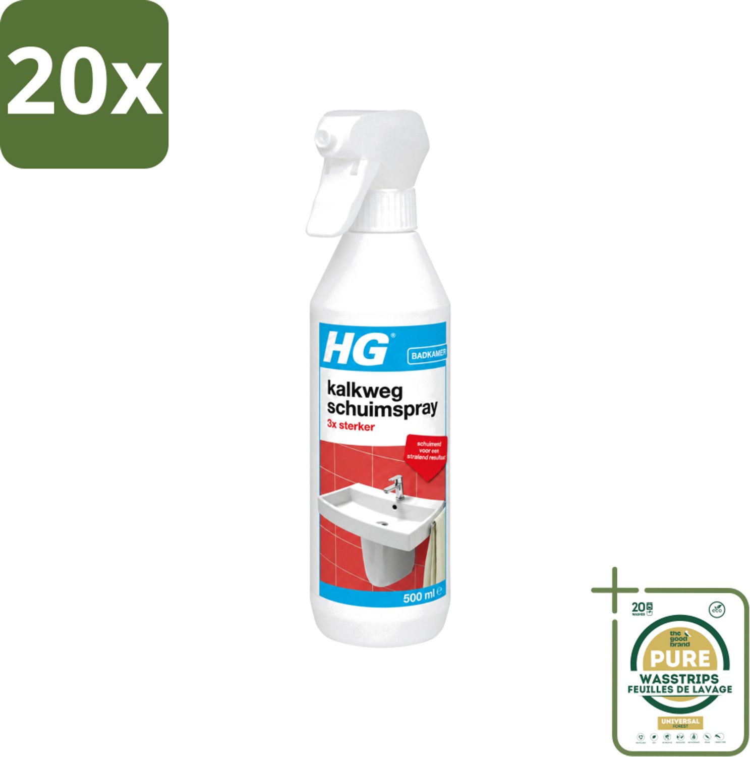 20 x HG - Badkamer - Kalkweg Schuimspray - 3x Sterker - Schuimend - 500 ml - Wasstrips - Kalkaanslag Verwijderen - Badkamer Reinigen - Schuimspray - Kalk Weg - Schuimend Reinigen