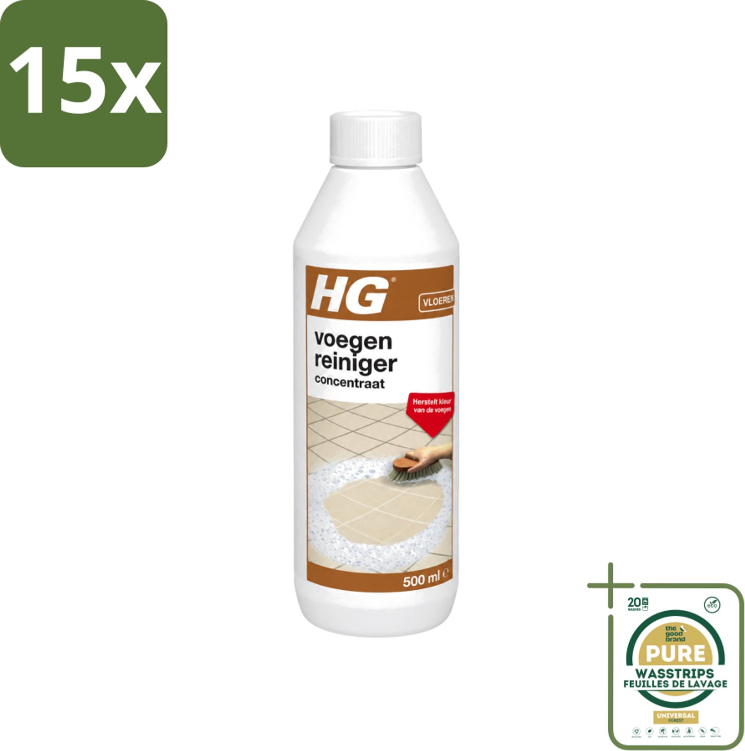 15 x HG - Vloeren - Voegenreiniger - Concentraat - Herstelt Kleur - 500 ml - Wasstrips - Voegen Reinigen - Voegen Kleur Herstellen - Voegen Reiniger - Voegen Reinigen Concentratie - Voegen Schoonmaken