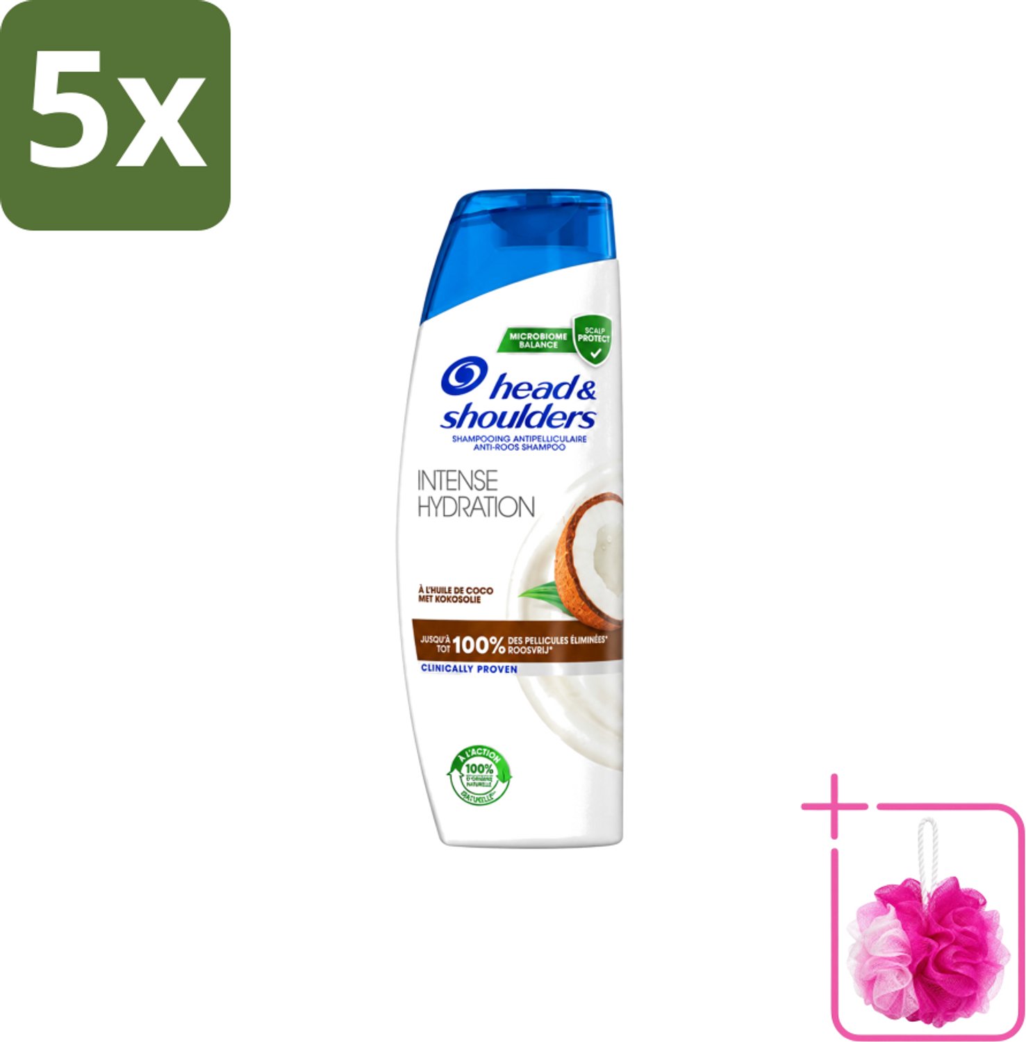 5 x Head & Shoulders - Anti-Roos Shampoo - Intense Hydration - Met Kokosolie - 285 ml - Bulkverpakking - Anti-roos shampoo - Douchemop - Roosvrij haar