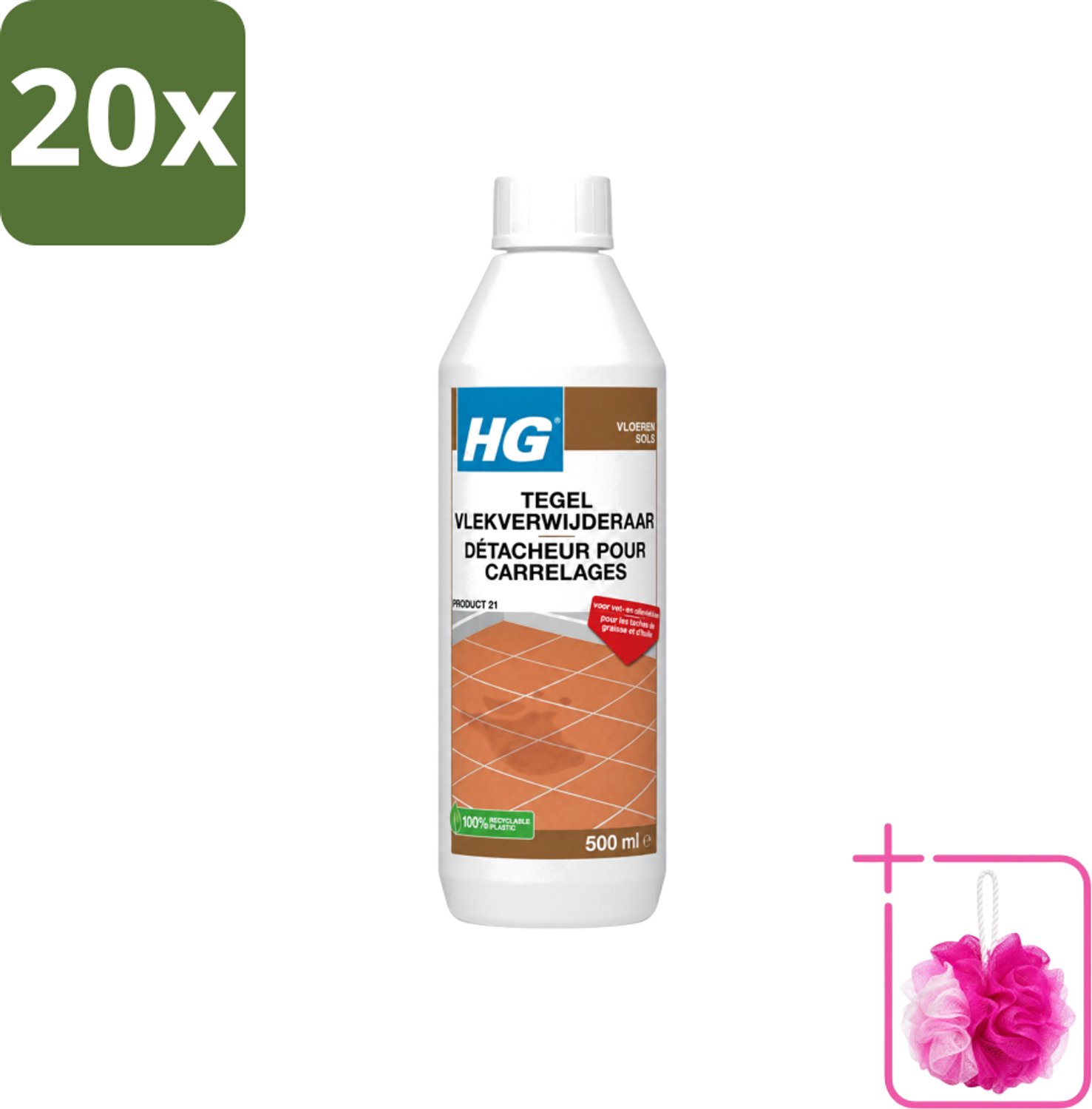 20 x HG - Vloeren - Tegel Vlekverwijderaar - Voor Vet & Olievlekken - 500 ml - Bulkverpakking - Vlekverwijderaar tegel - Douchemop - Vetvlek verwijderen