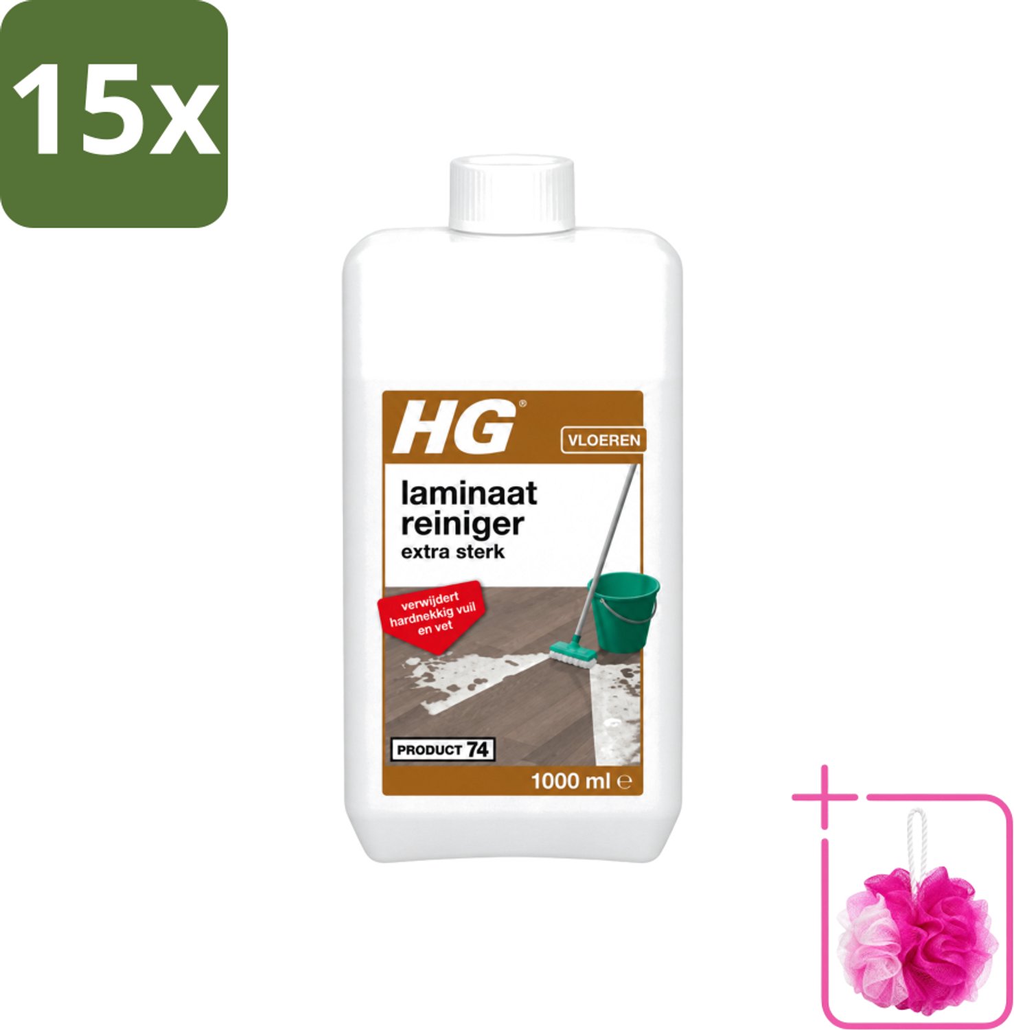 15 x HG - Laminaat, Vinyl & PVC Reiniger - Extra Sterk - Verwijdert Hardnekkig Vuil & Vet - 1L - Bulkverpakking - Laminaatreiniger - Douchemop - Laminaat reinigen