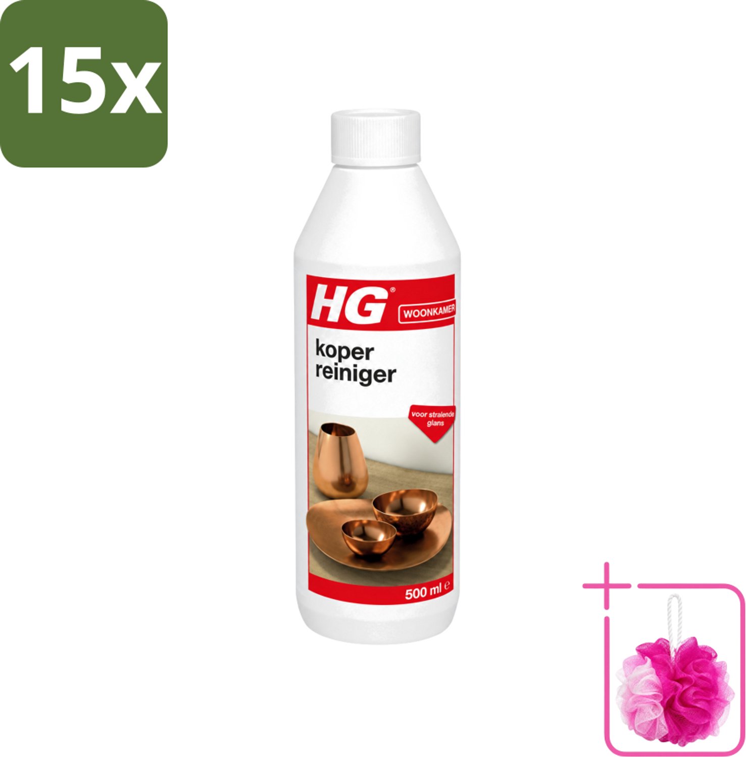 15 x HG - Koper Reiniger - Voor Stralende Glans - 500 ml - Bulkverpakking - Koper reinigen - Douchemop - Koper glans
