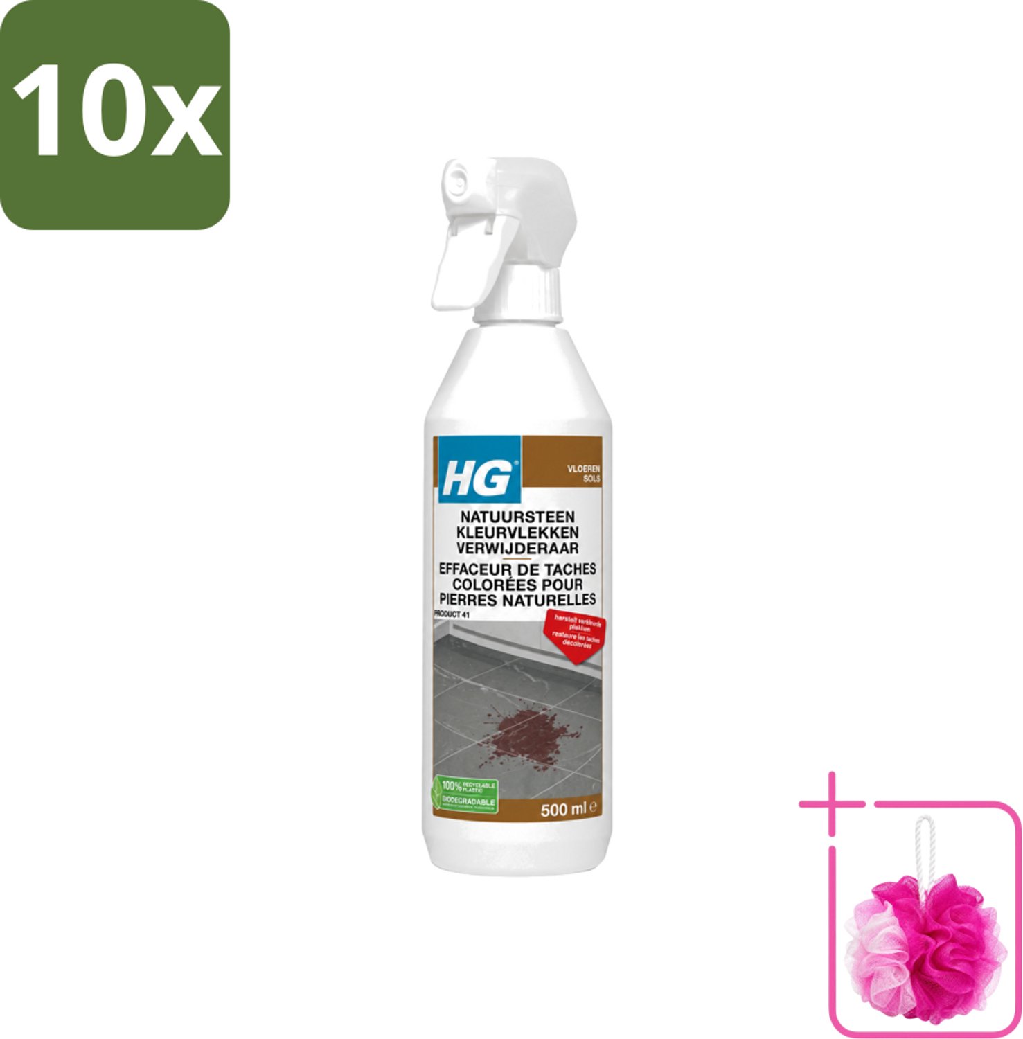 10 x HG - Natuursteen Kleurvlekken Verwijderaar - Hersteld Verkleurde Plekken - 500 ml - Bulkverpakking - Natuursteen vlekkenverwijderaar - Douchemop - Vlekken verwijderen