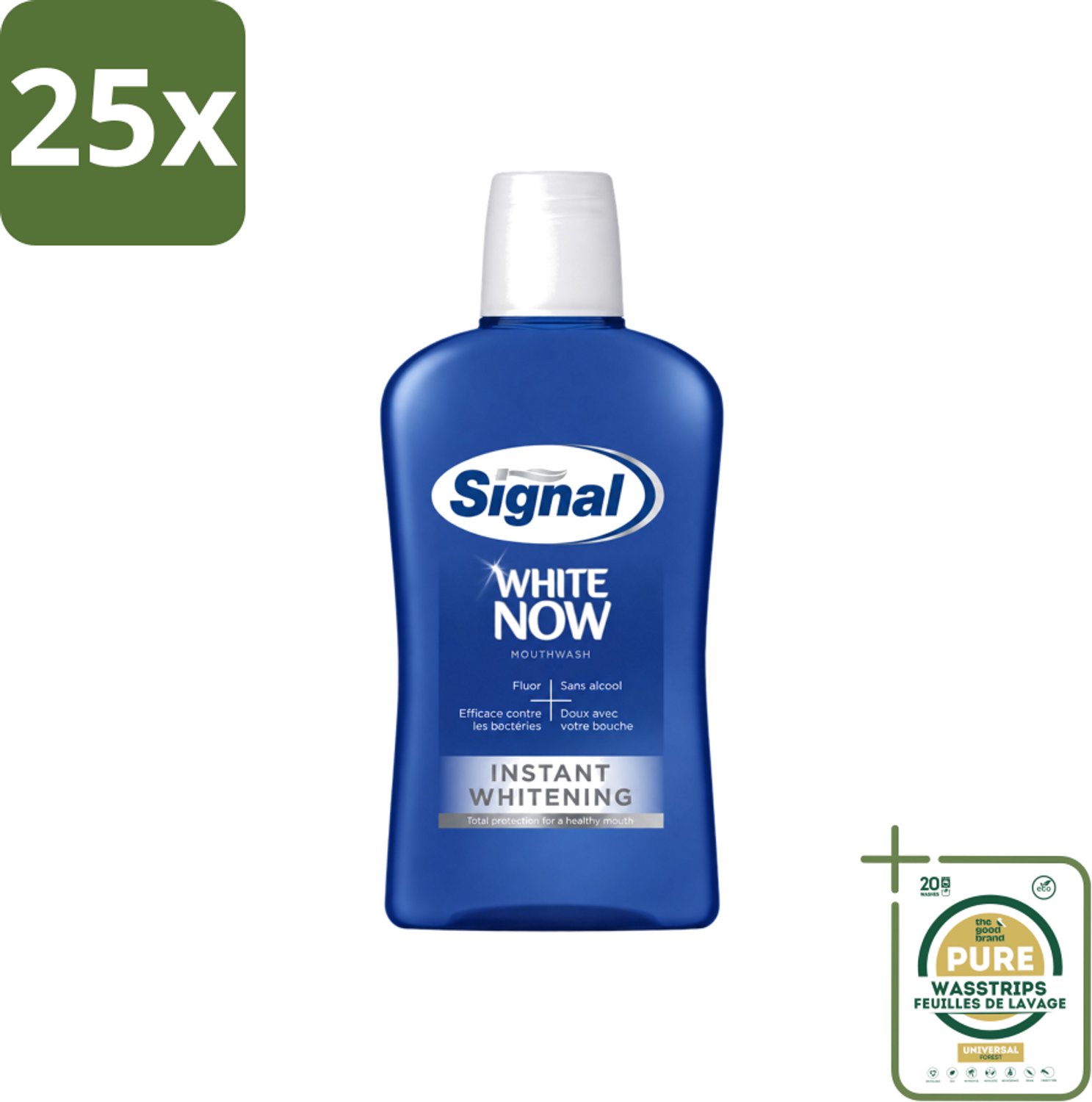 25 x Signal - White Now - Mondwater - 0 % Alcohol - 500 ml - Wasstrips - Mondwater - Mondverzorging - Fluoride - Tandplak - Bacteriën