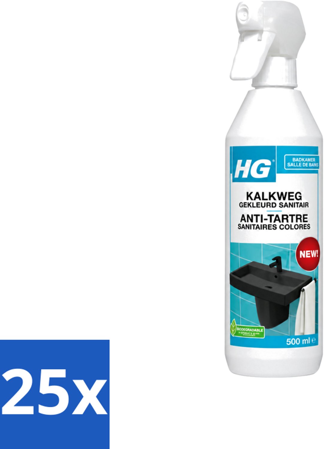 25 x HG - Badkamer - Kalkweg Gekleurd Sanitair - Schuimend - 500 ml - Voordeelverpakking - 25 stuks