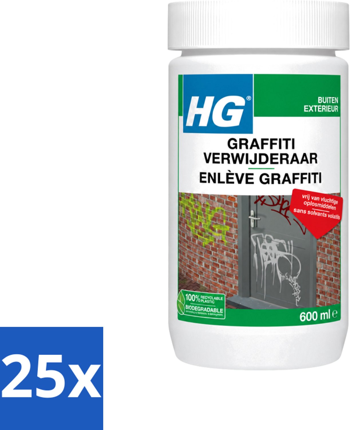 25 x HG - Graffitiverwijderaar - Voor Harde & Zachte Oppervlakken - 600 ml - Voordeelverpakking - 25 stuks