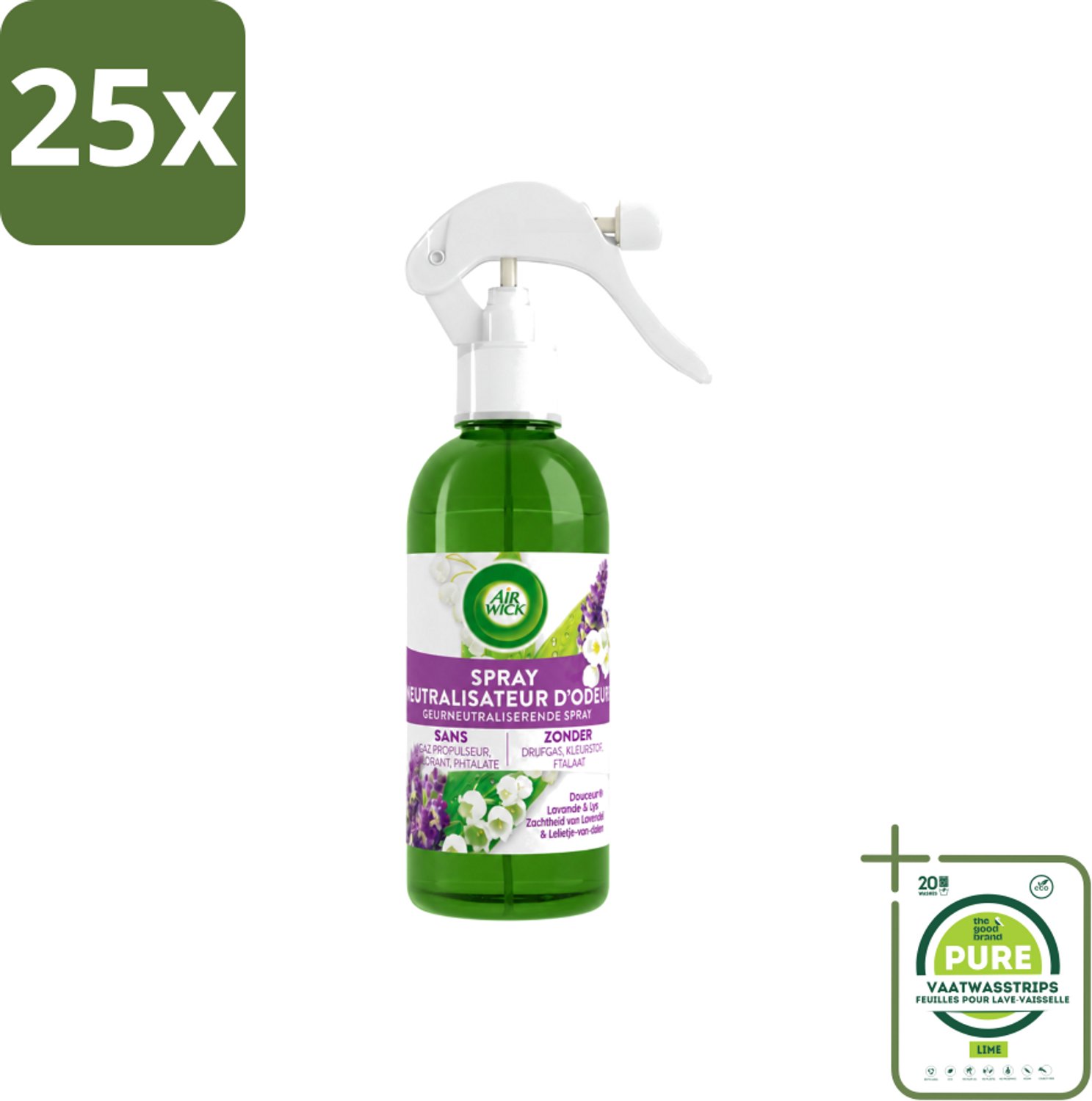 25 x Air Wick – Luchtverfrisser Spray – Active Fresh Lavendel & Lelie – 237 ml - Grootverpakking - Vaatwasstrips - Luchtverfrisser - Geur Neutraliseren - Natuurlijke Geur - Lavendel - Lelie