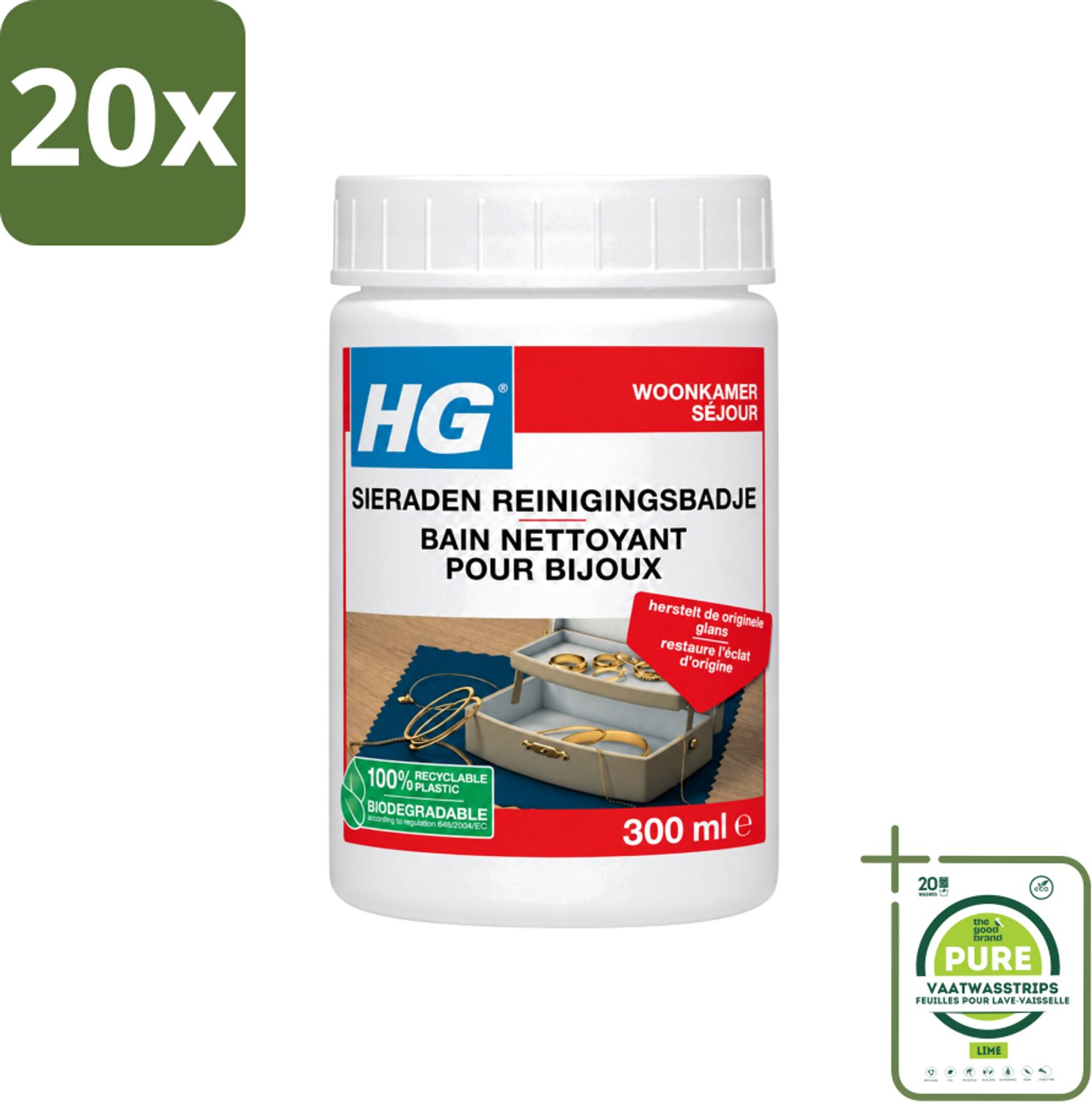 20 x HG - Sieraden Reinigingsbadje - Glansherstellend - 300 ml - Grootverpakking - Vaatwasstrips - Sieraden Reinigen - Sieraden Reinigingsbadje - Sieraden Reinigen En Herstellen - Sieraden Verzorgen - Sieraden Glansherstellen