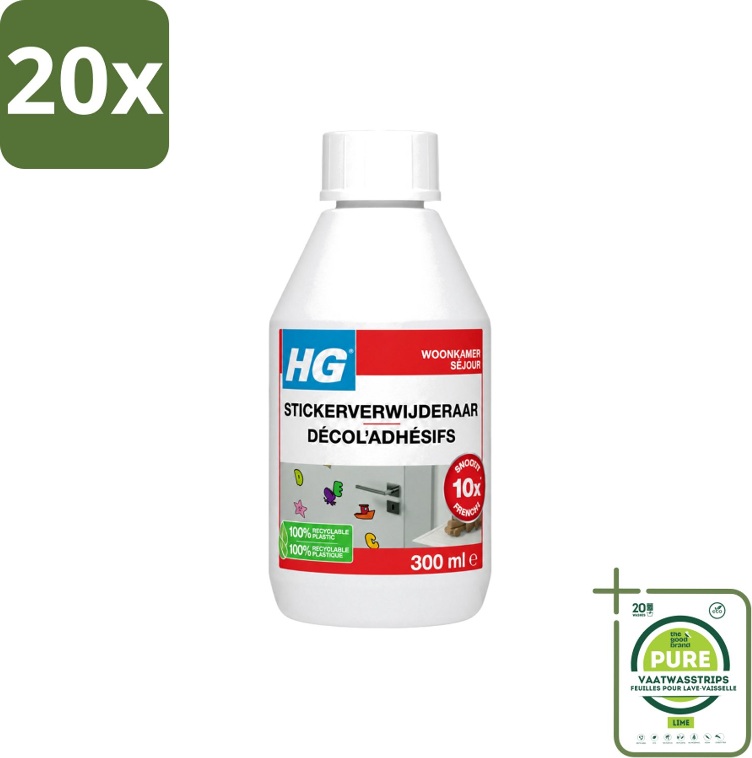20 x HG - Stickerverwijderaar - Meest Effectief - Verwijdert Eenvoudig - 300 ml - Grootverpakking - Vaatwasstrips - Stickerverwijderaar - Stickerlijm Verwijderen - Hakstrepen Verwijderen - Teerspatten Verwijderen - Smeervlekken Verwijderen