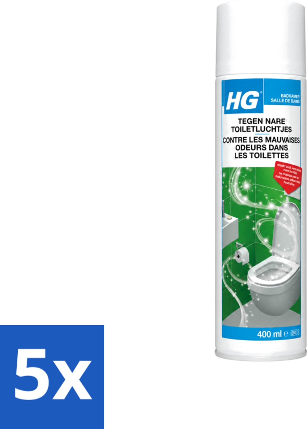 5 x HG - Tegen Nare Toiletluchtjes - Neutraliseert Alle Luchtjes - Natuurlijk Zuiveringsproces - 400 ml - Voordeelverpakking - 5 stuks