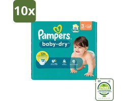 10 x Pampers – Luiers – Baby-Dry Maat 3 (6-10 kg) – 34 Luiers - Grootverpakking - Vaatwasstrips - Babyluier - Babydouche - Droge Luier - Luier Voor Baby - Luier 3 Kg