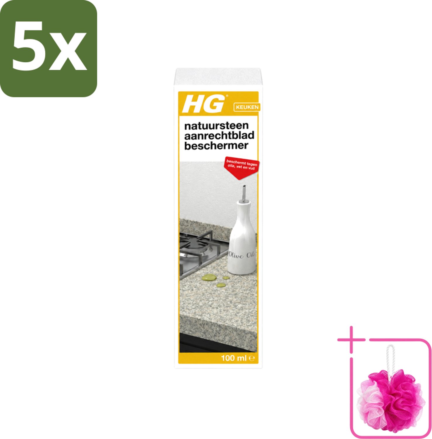 5 x HG - Natuursteen Aanrechtbladbeschermer - Beschermt Tegen Olie, Vet & Vuil - Inclusief doek - 100 ml - Bulkverpakking - Natuursteen beschermer - Douchemop - Olie bescherming
