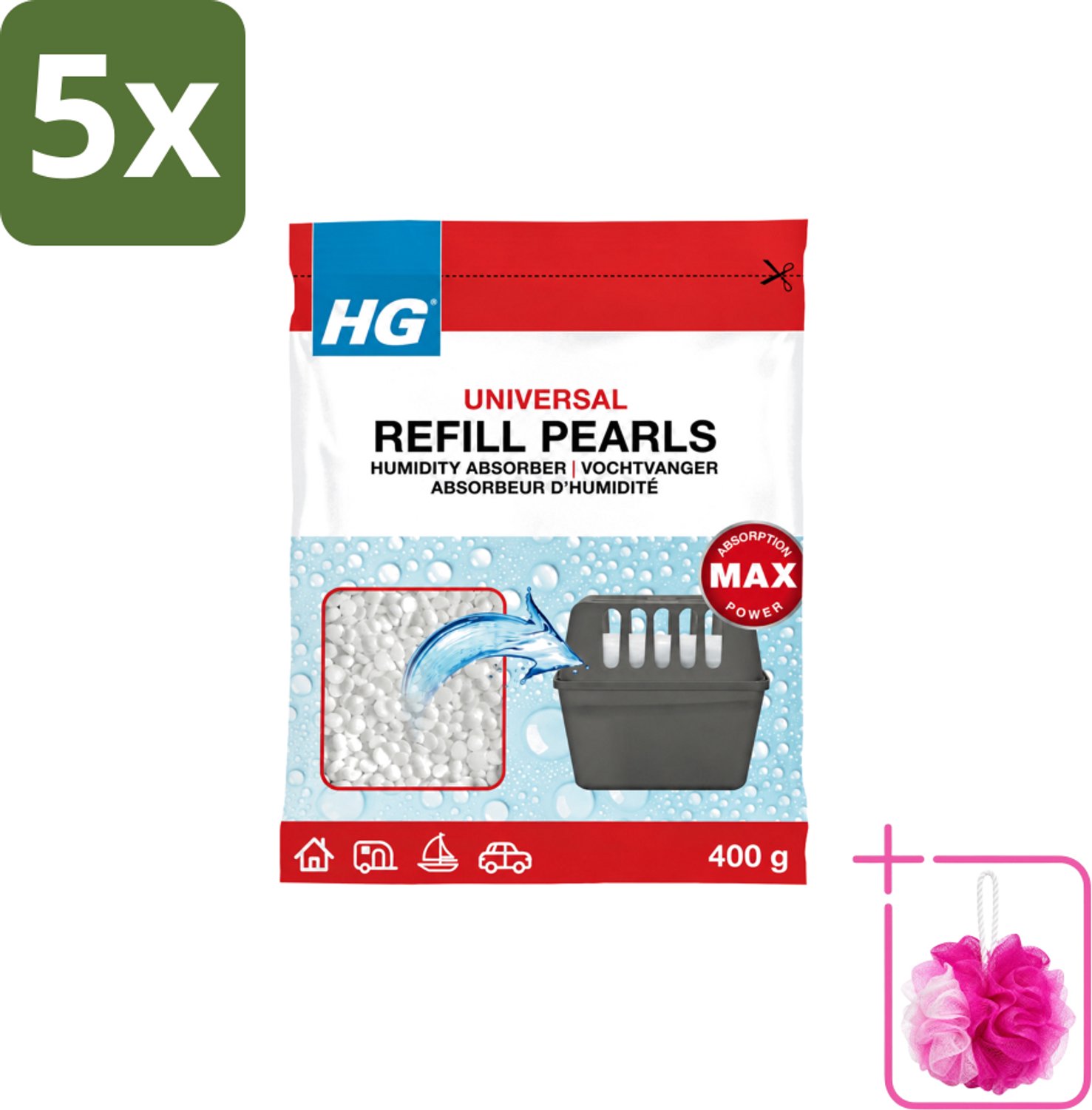 5 x HG - Refill Pearls voor Vochtvanger - Navulling - 400 g - Bulkverpakking - Vochtvanger navulling - Douchemop - Vochtabsorberende parels