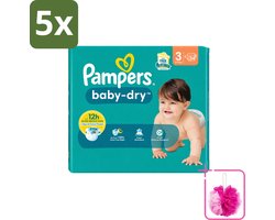 5 x Pampers – Luiers – Baby-Dry Maat 3 (6-10 kg) – 34 Luiers - Bulkverpakking - Babyluier - Douchemop - Babydouche