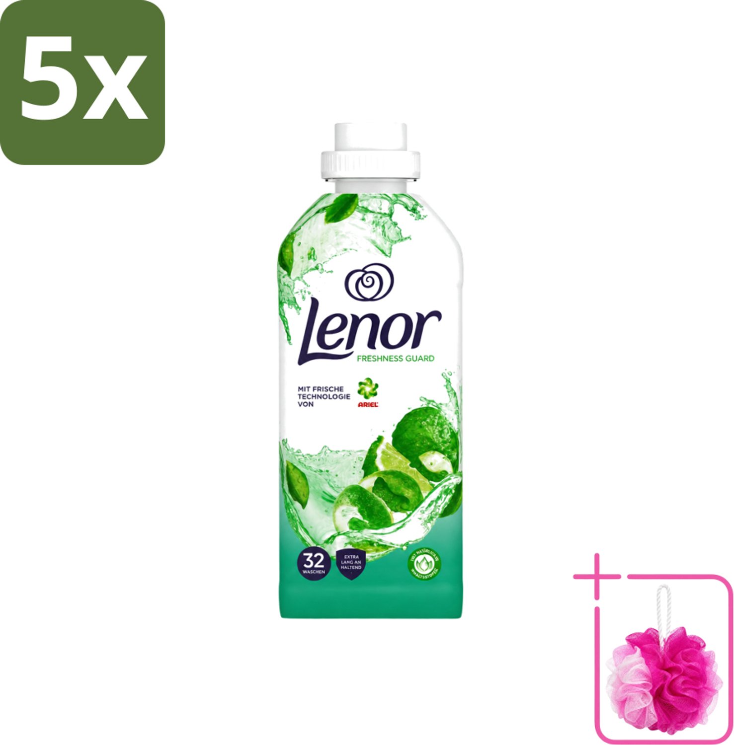 5 x Lenor – Wasverzachter – Freshness Guard – 32 Wasbeurten – 800 ml - Bulkverpakking - Wasverzachter - Douchemop - Frisheid