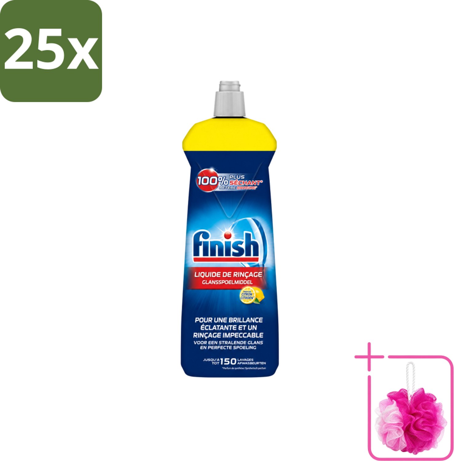 25 x Finish – Glansspoelmiddel – Citroen – 800 ml - Bulkverpakking - Glansspoelmiddel citroen - Douchemop - Glansspoelmiddel