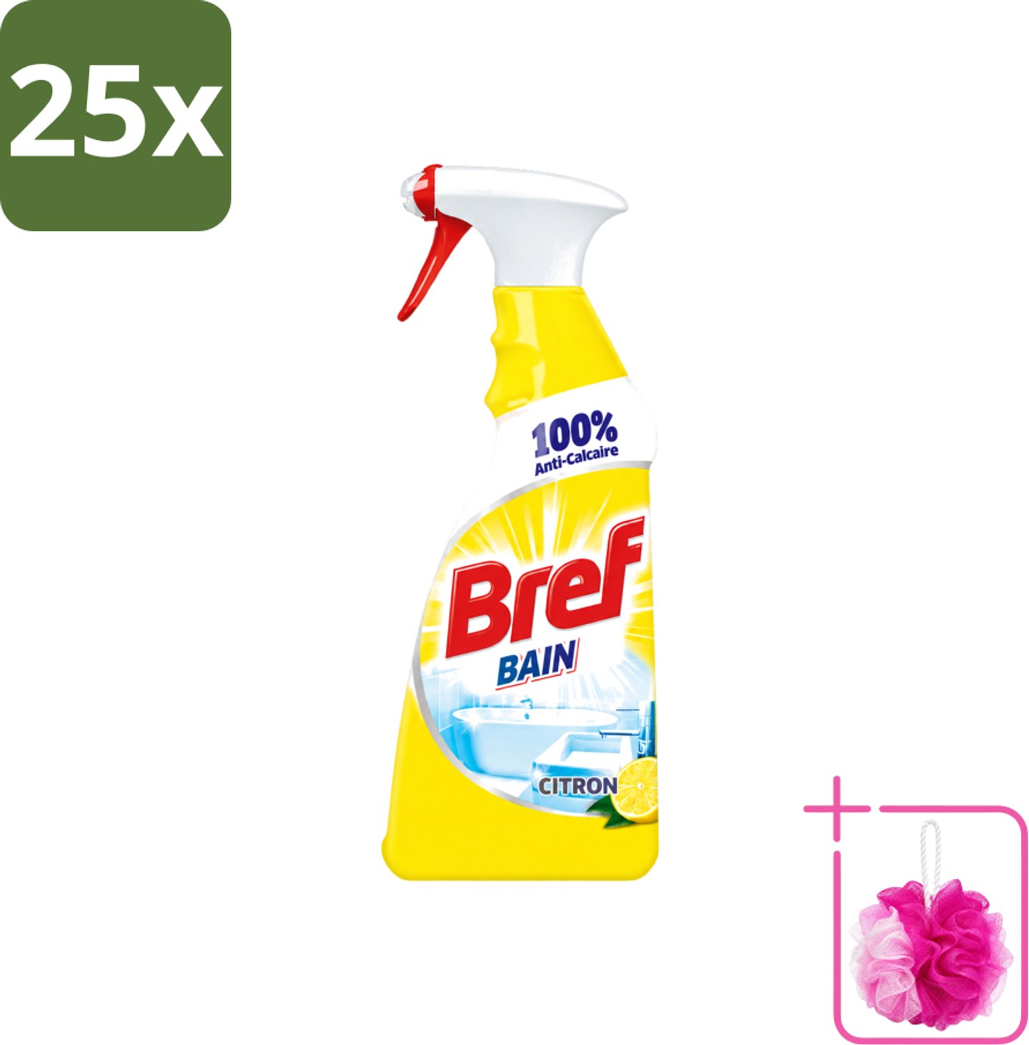 25 x Bref - Badkamerreiniger - Spray - Anti-Kalk - Citroen - 750 ml - Bulkverpakking - Badkamer reiniger - Douchemop - Kalkbestrijder