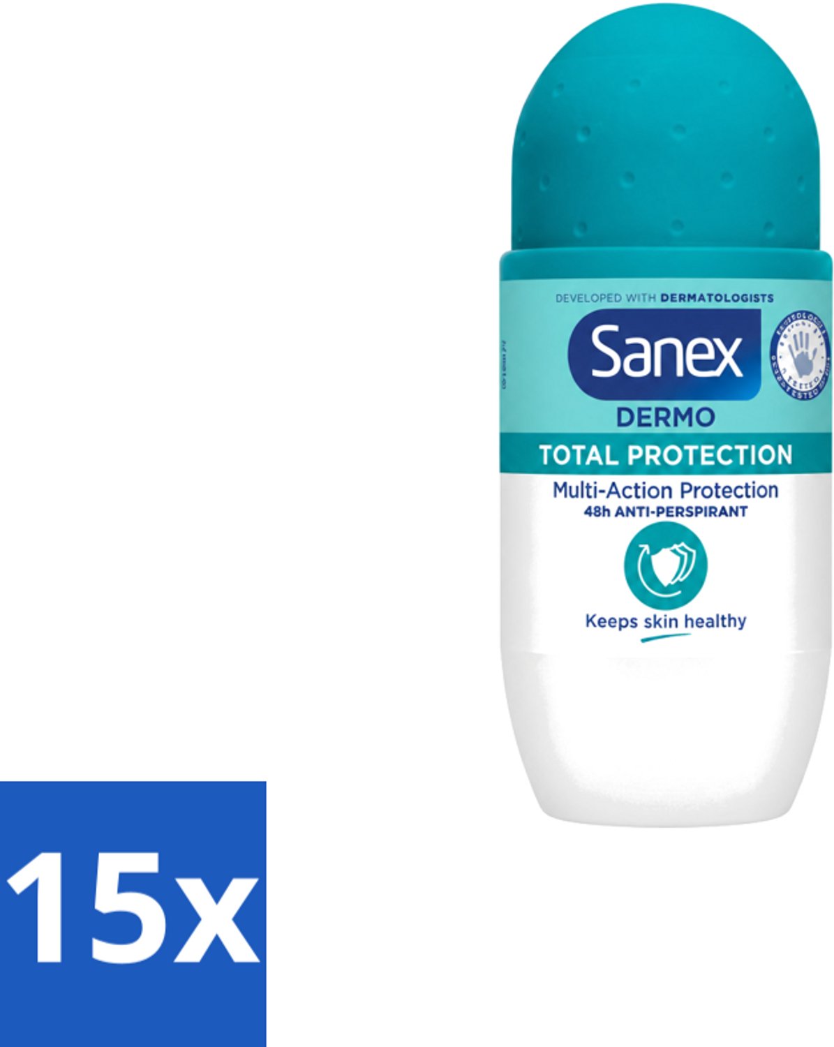 15 x Sanex – Deodorant Roll-On – Dermo Total Protection – 50 ml - Voordeelverpakking - 15 stuks