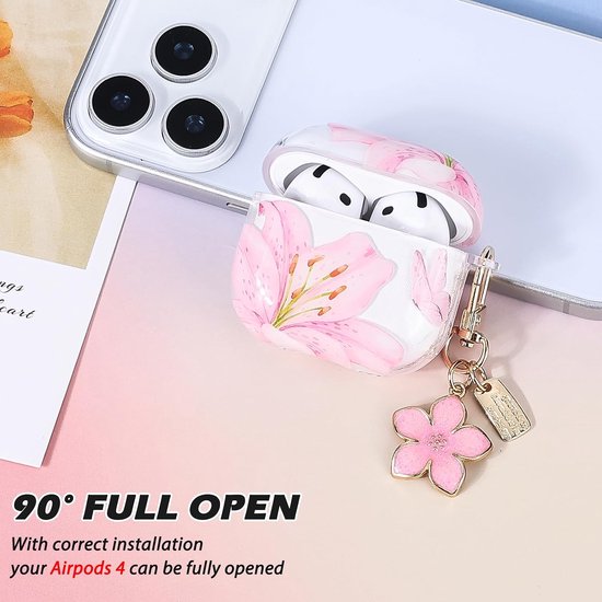 Compatibel met AirPods 4 met sleutelhang, transparante TPU-beschermhoes met mooi patroon voor vrouwen, stootvaste anti-slip anti-stof geurloze hoes — afbeelding 3