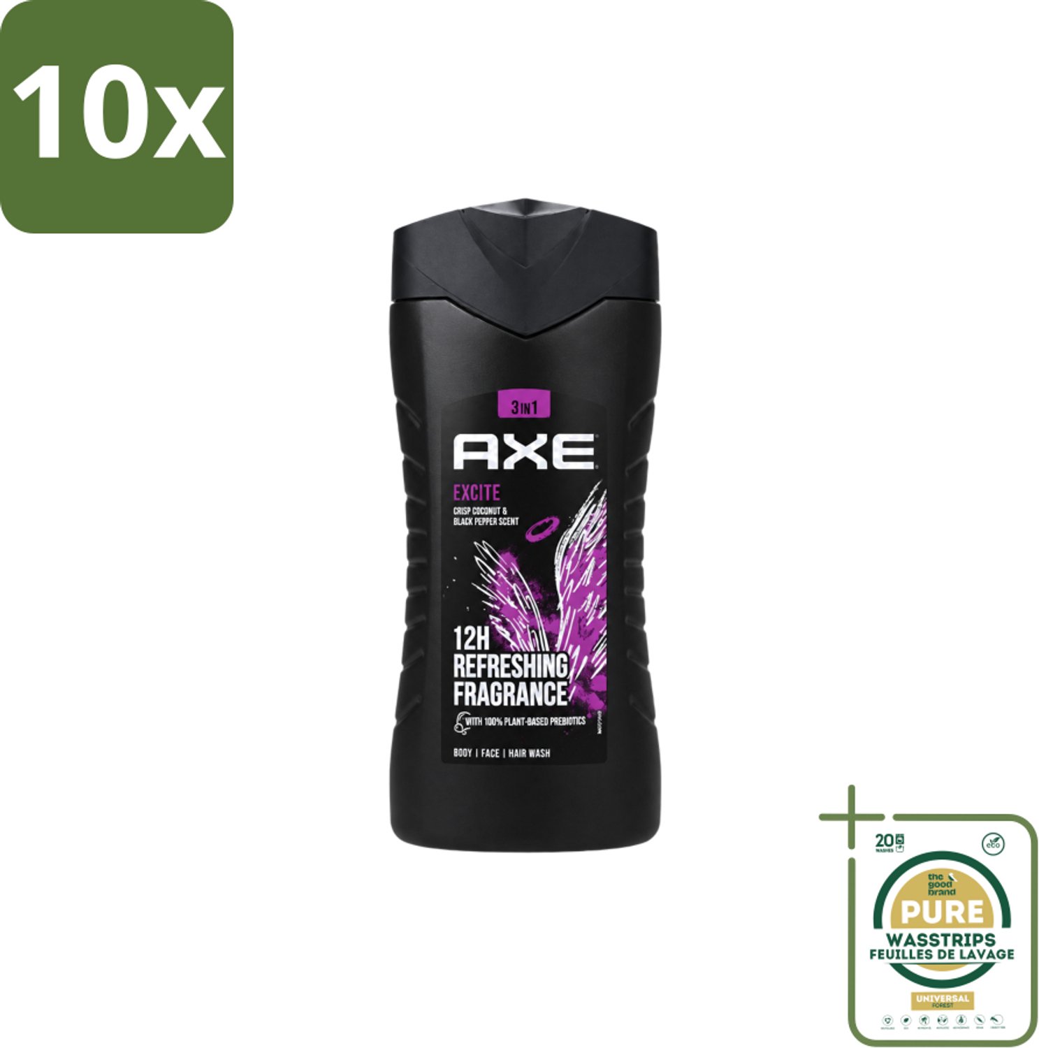 10 x AXE – Douchegel – Excite – 250 ml - Wasstrips - Douchegel - Frisheid - Geur - Mannelijke Geur - Axe Excite