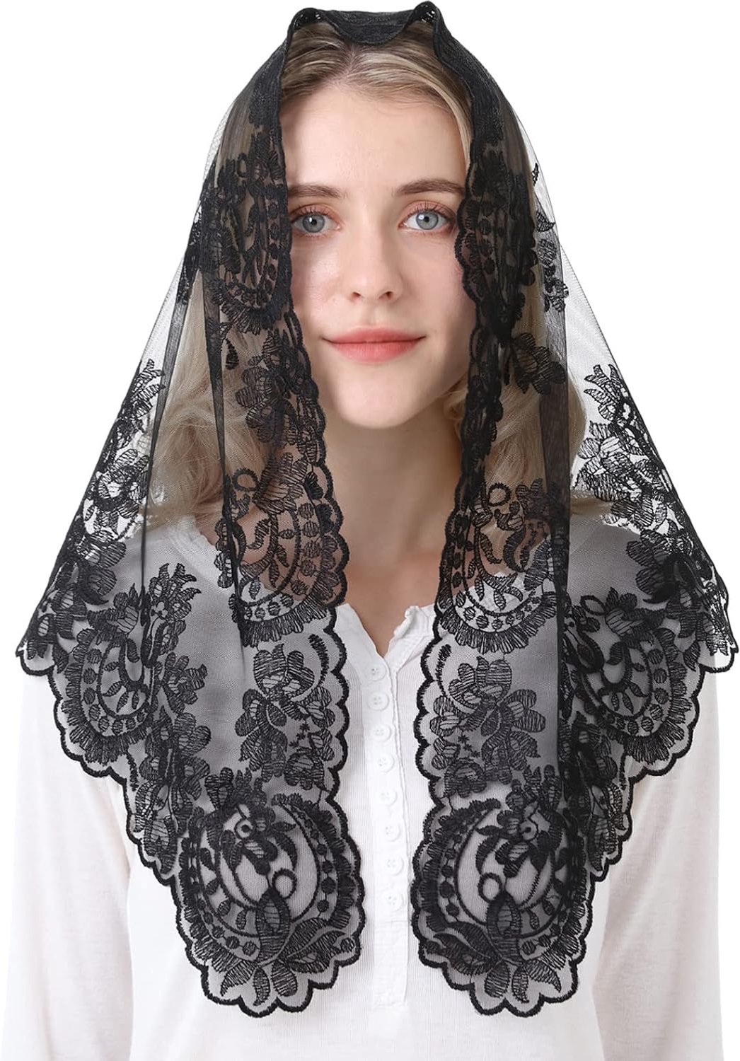 Church Mass Head Covering Chaple Lace Veil Catholic Mass First Coummunion Bridal Latin Mass Veil (Black)