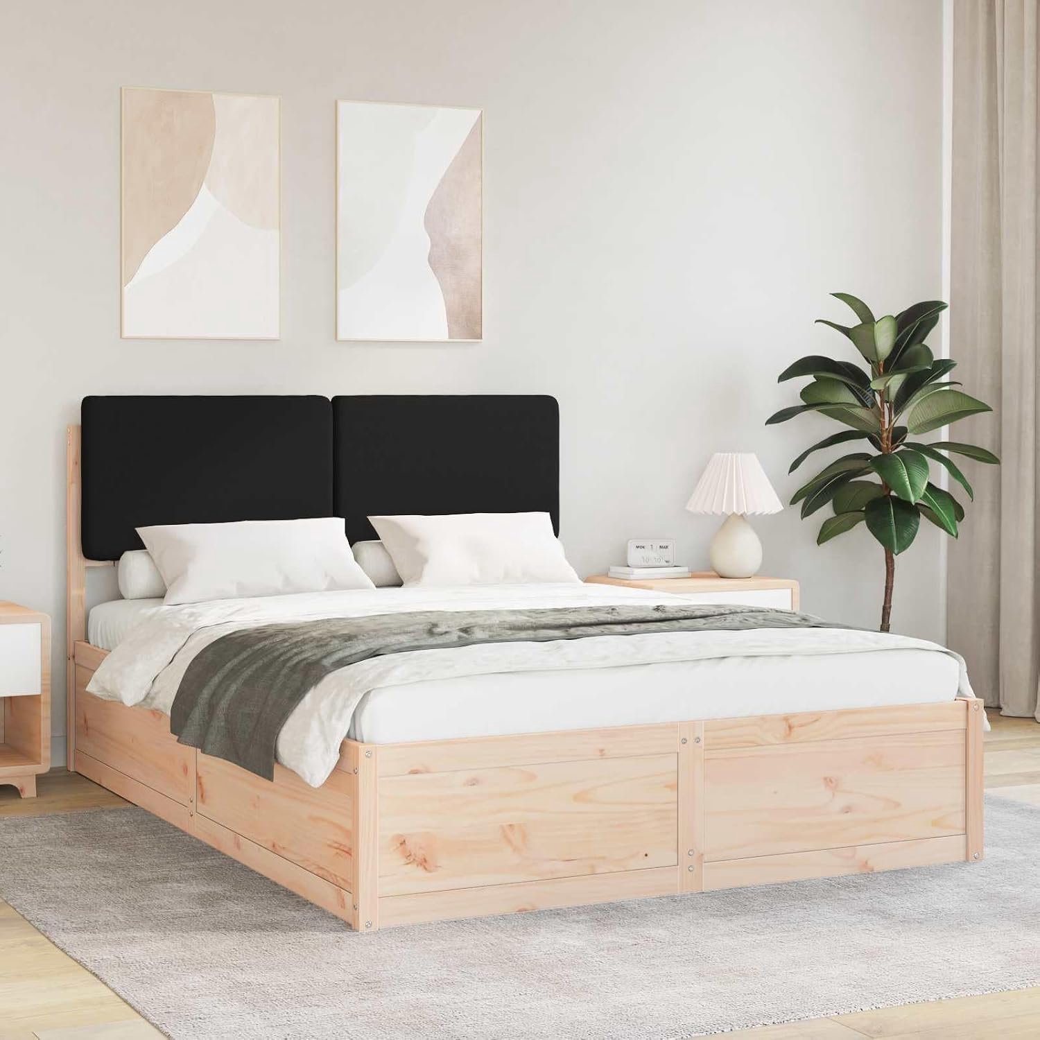 Grenenhout gestoffeerd hoofdbord modern design 140 x 190 cm naturel